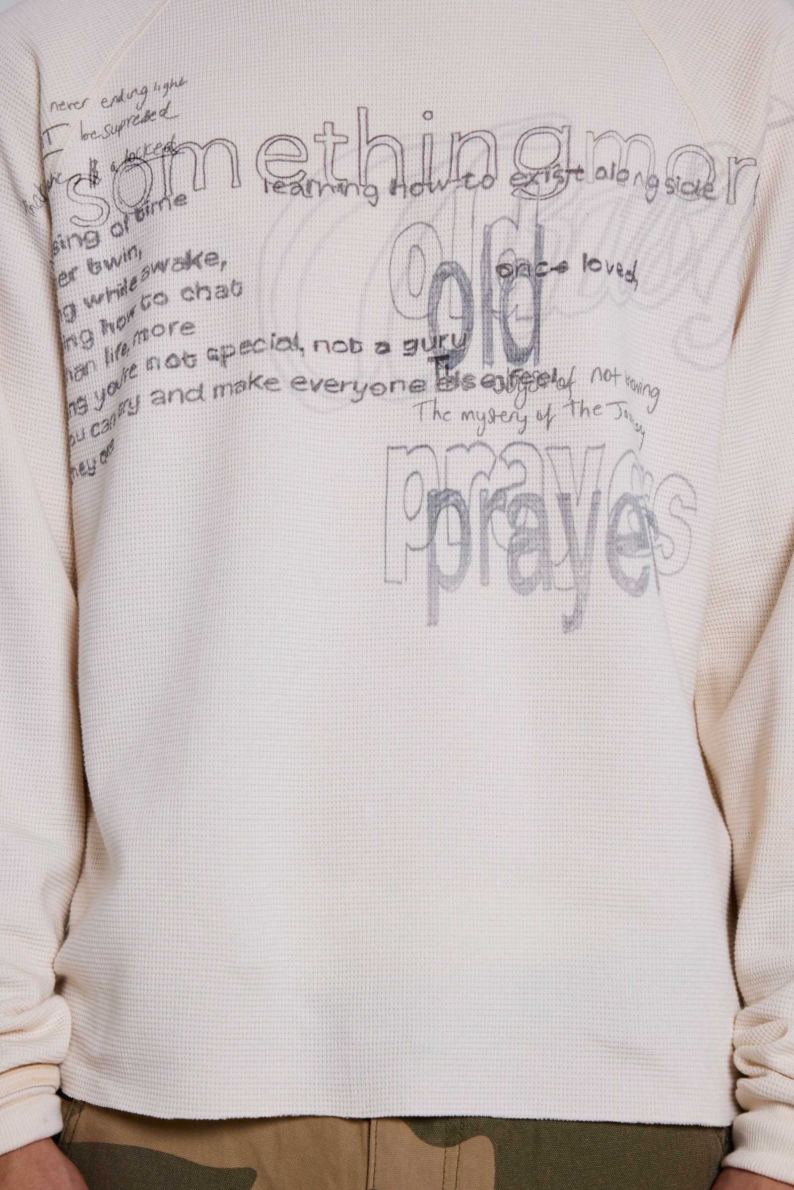 White Sketch Waffle LS Top