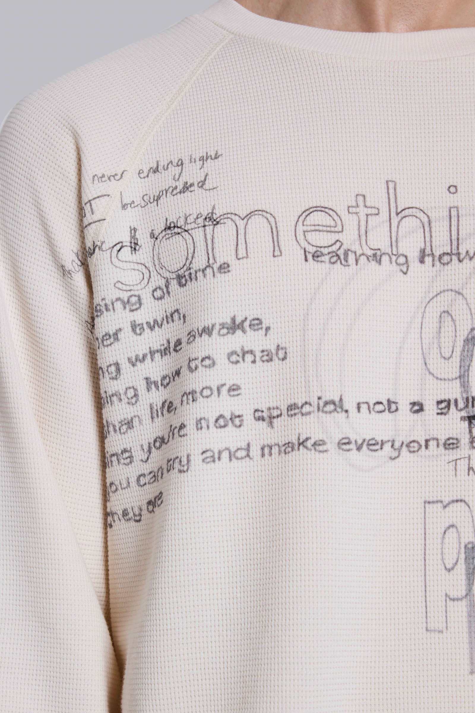 White Sketch Waffle LS Top