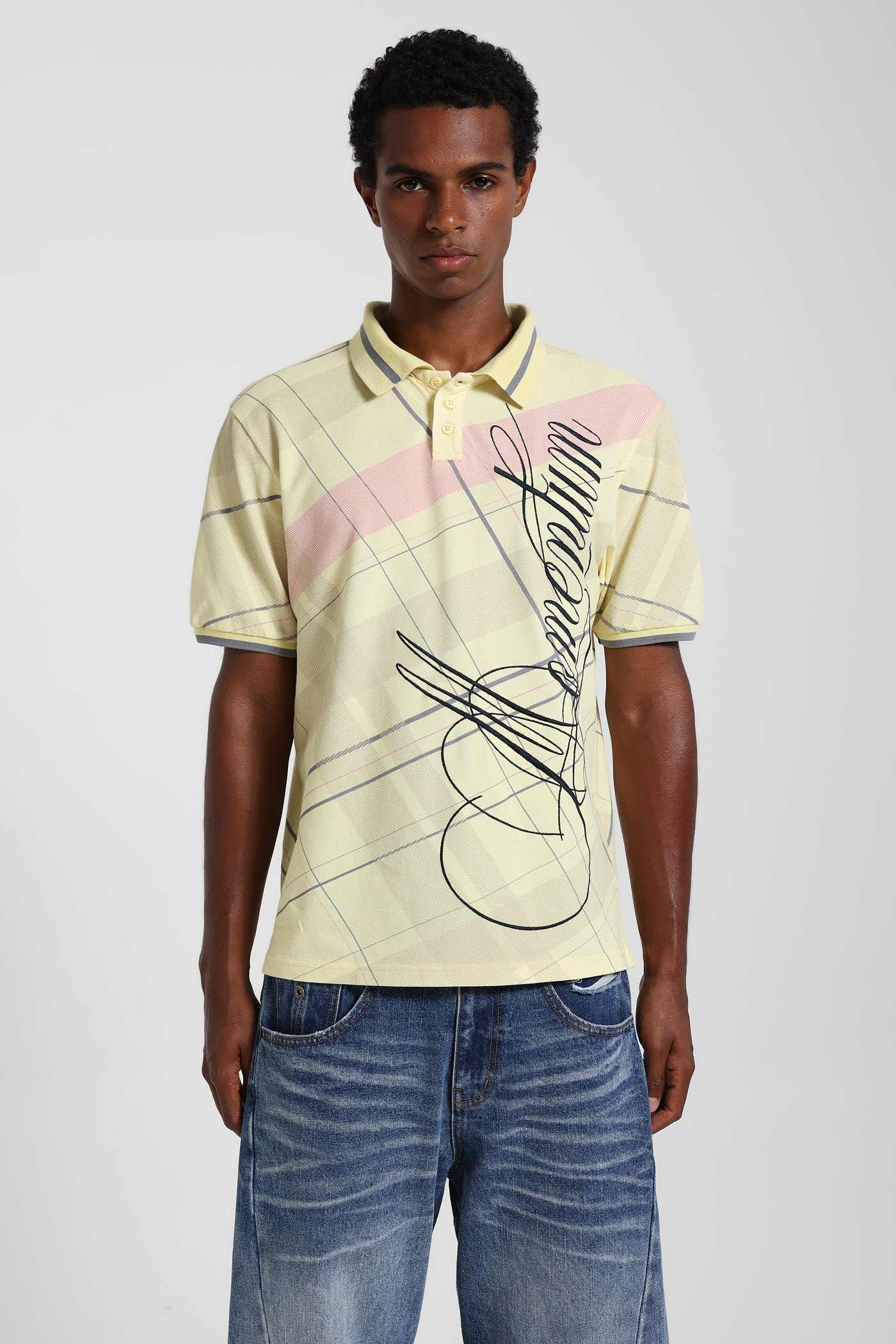 Yellow Momentum Check Polo Top – view 3