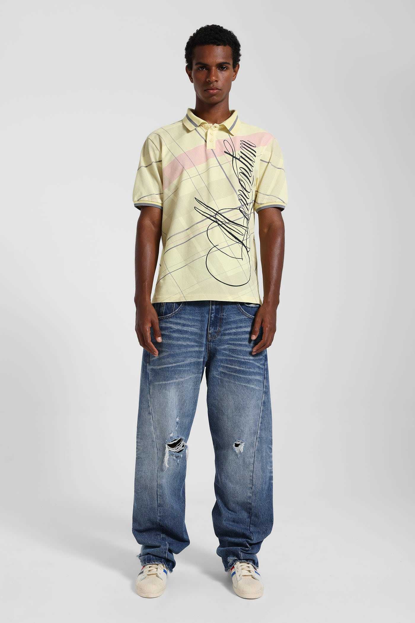 Yellow Momentum Check Polo Top – view 7