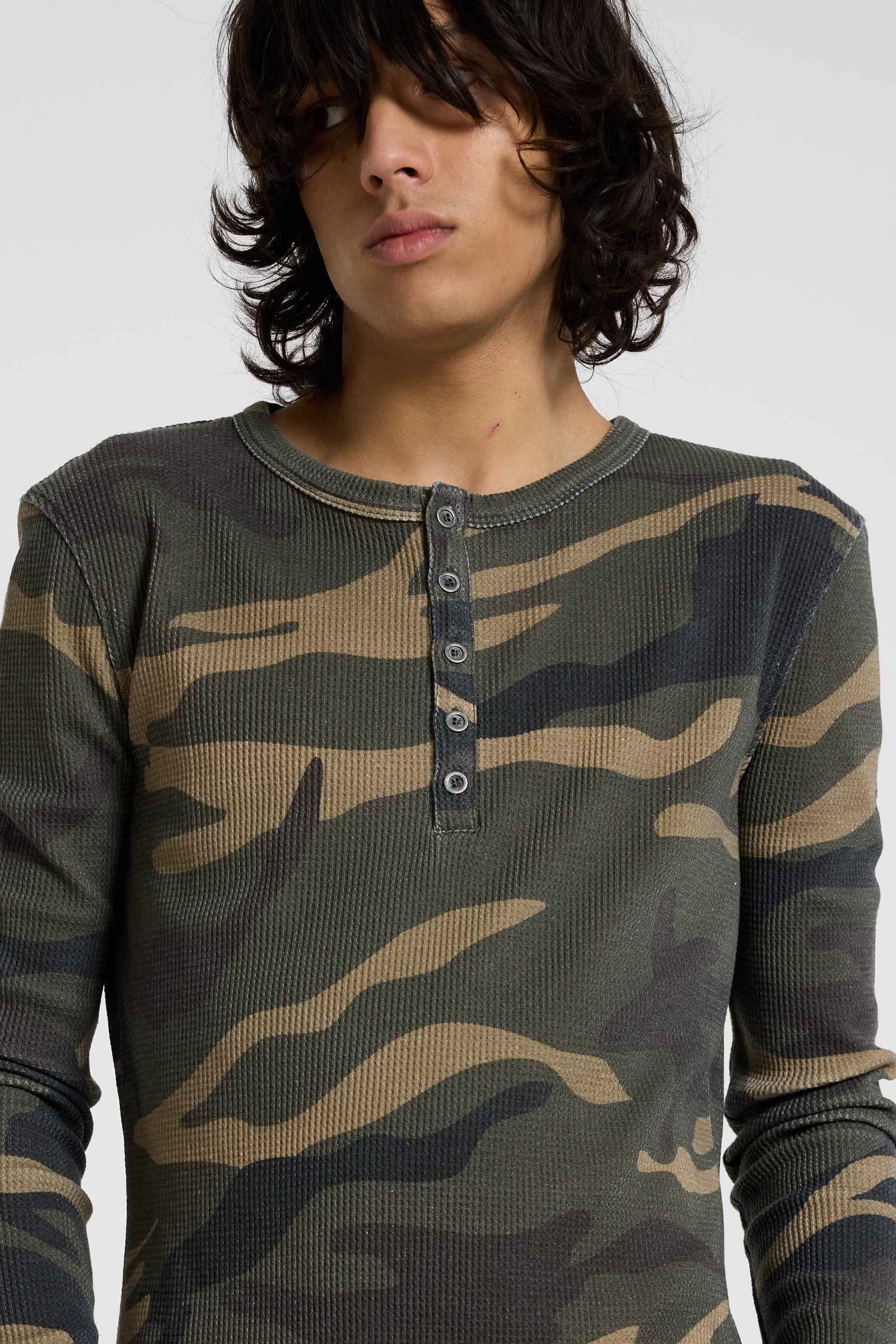 Camo Waffle Button Henley