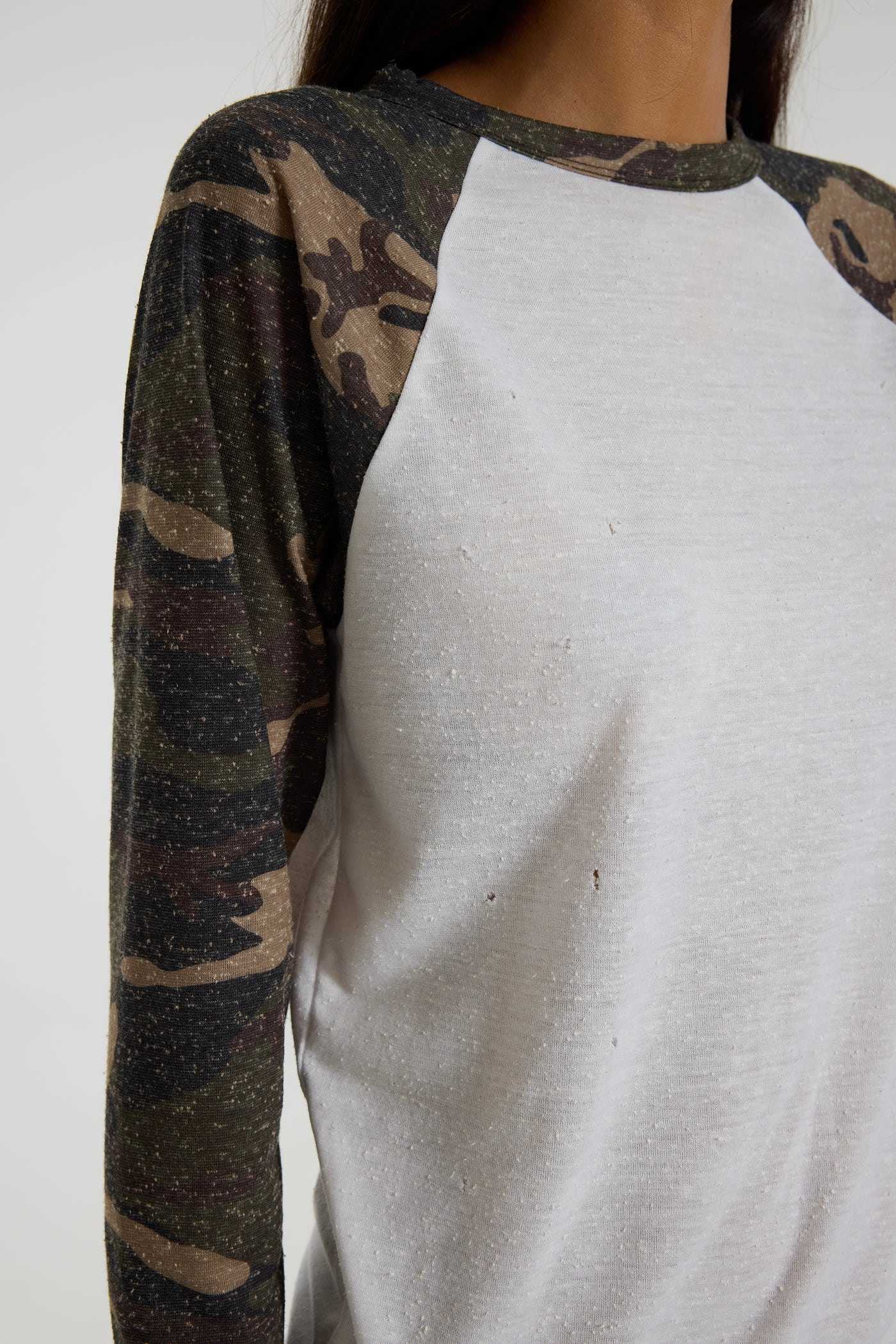 Camo Los Angeles Distressed Raglan Top