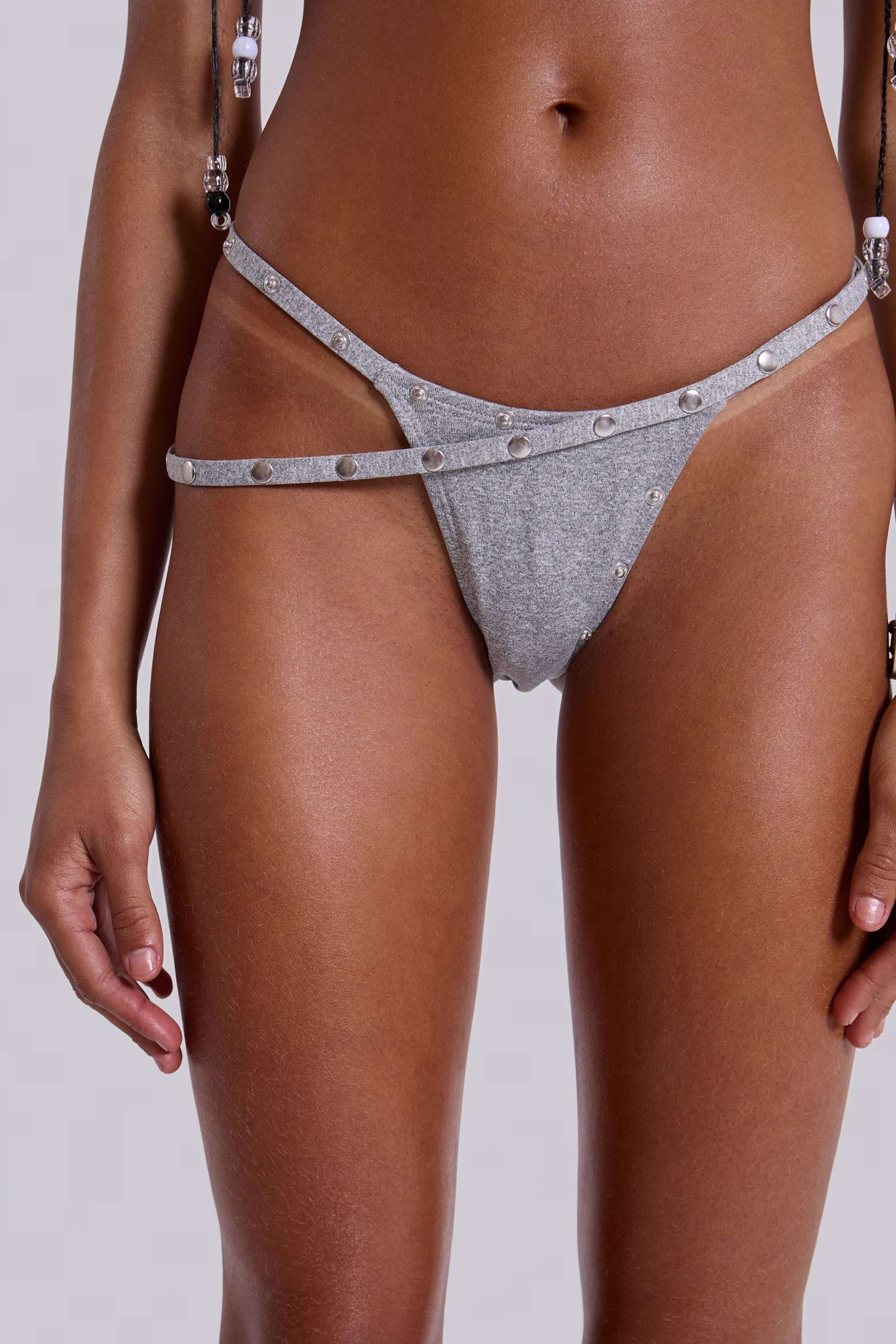 Zyra Grey Marl Popper Low Rise Bikini Bottoms