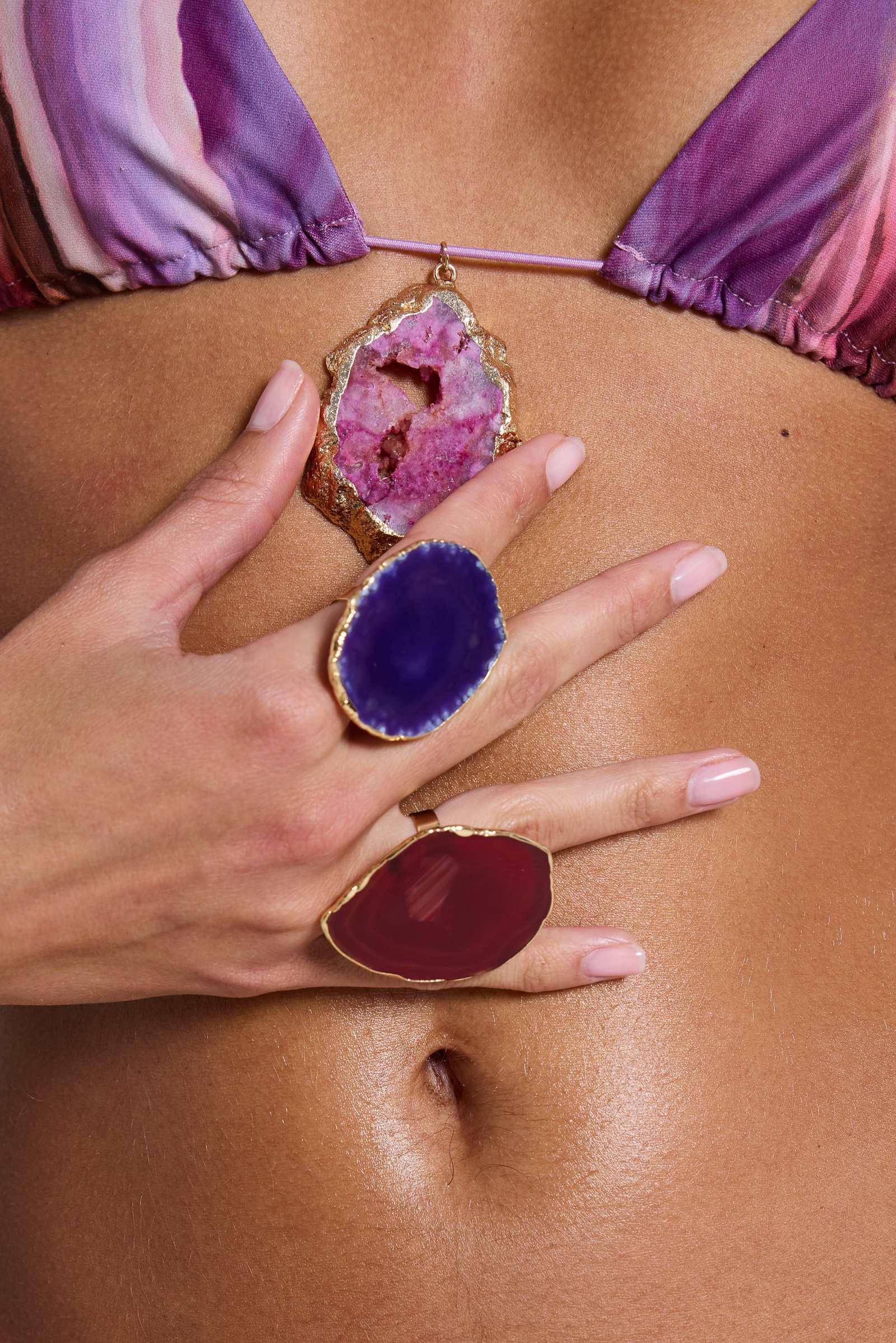 Quartz Micro Triangle Bikini Top with Crystal in Rose