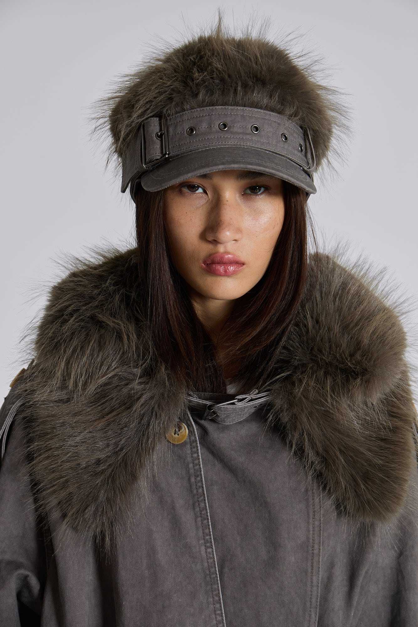 Vania Oversized Faux Fur Hooded Trench Coat