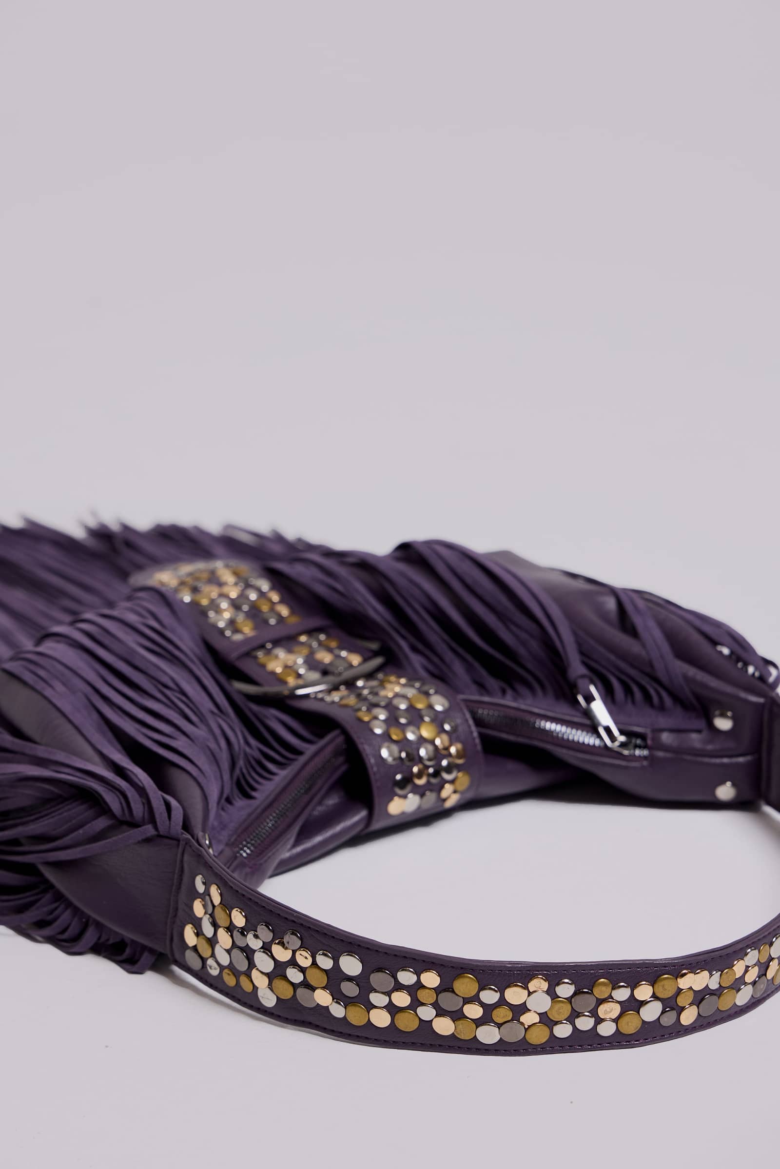 Amethyst Fringe Studded Shoulder Bag