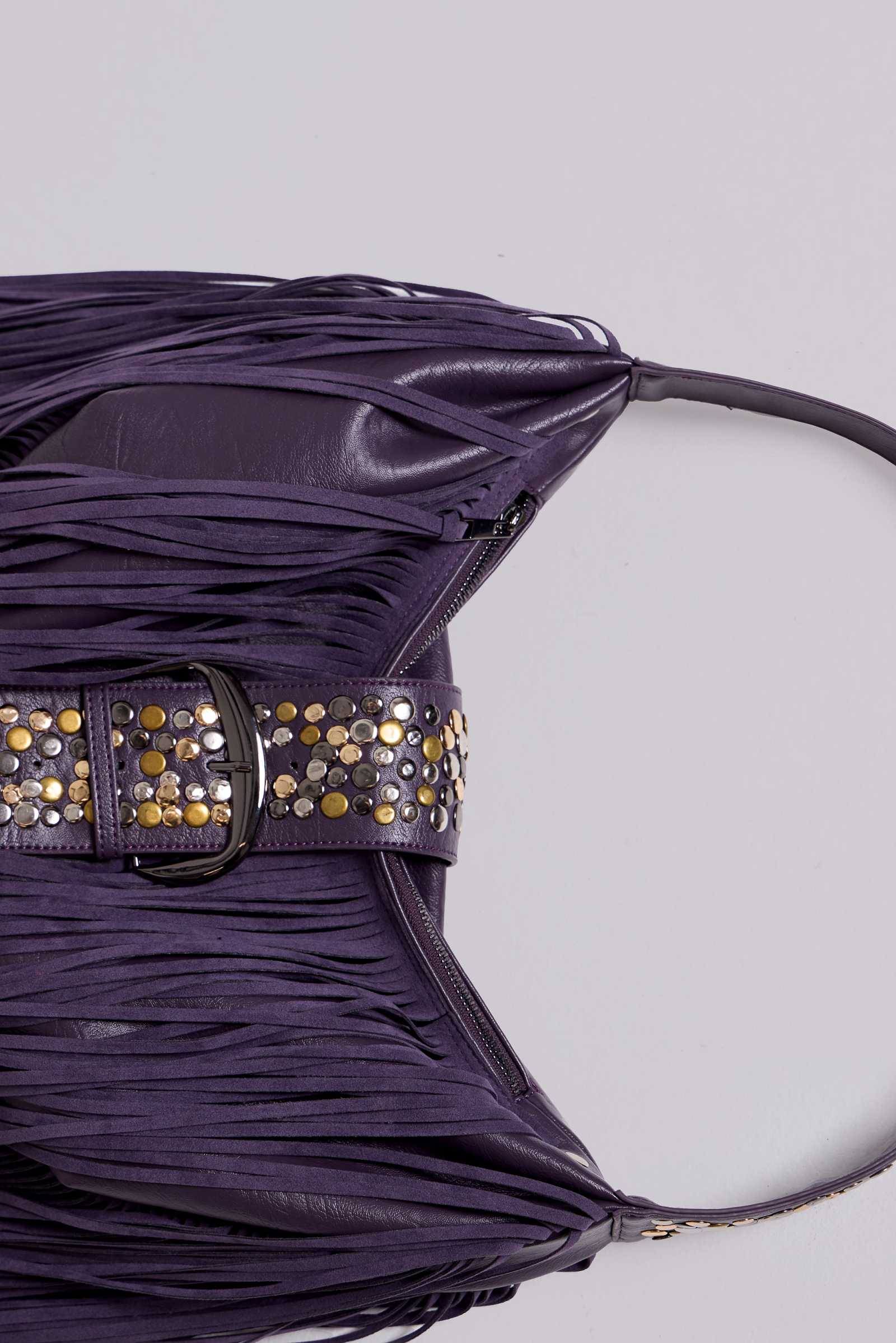Amethyst Fringe Studded Shoulder Bag