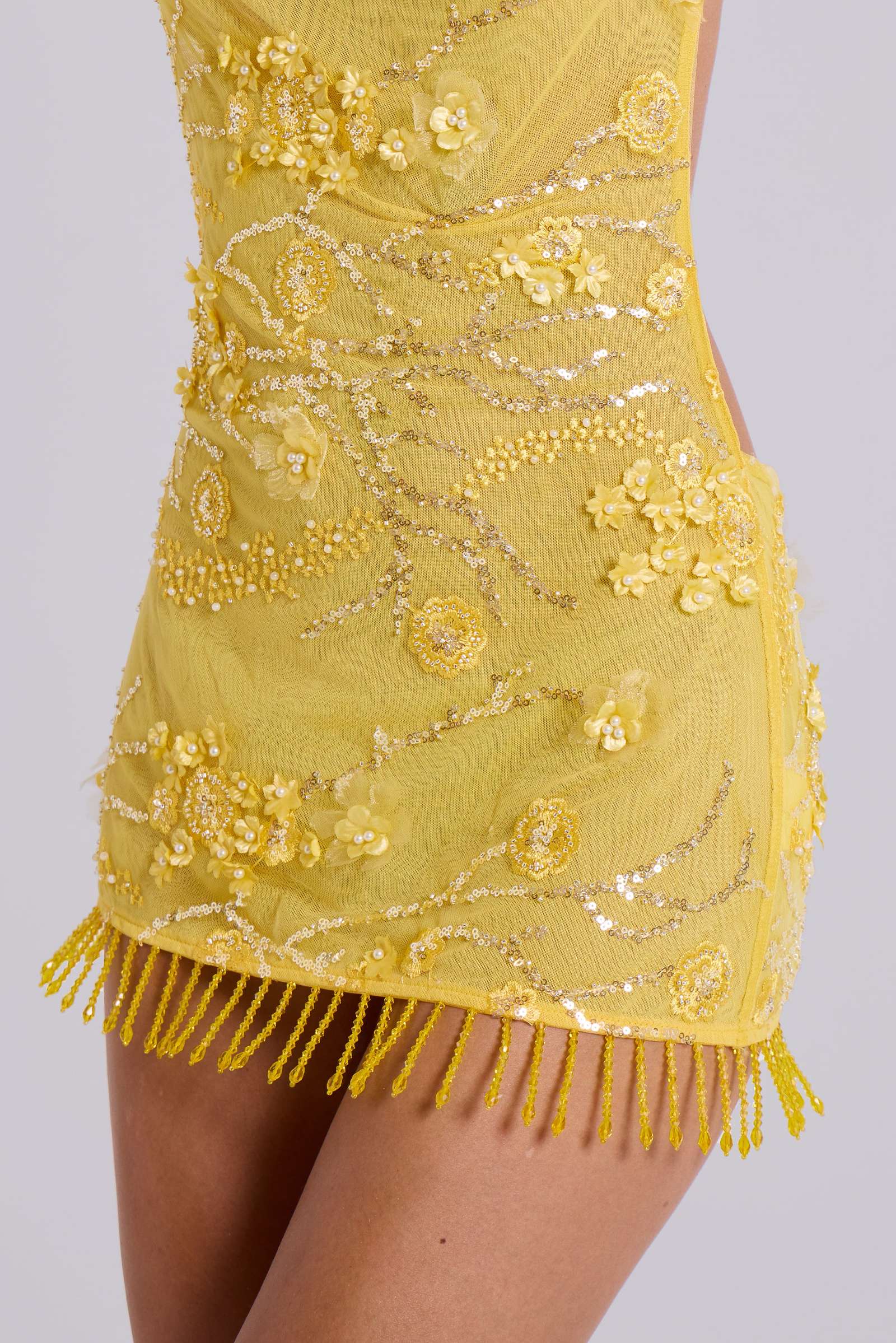 jaded london yellow beaded dress Zuma Embellished Mini Dress | Jaded London