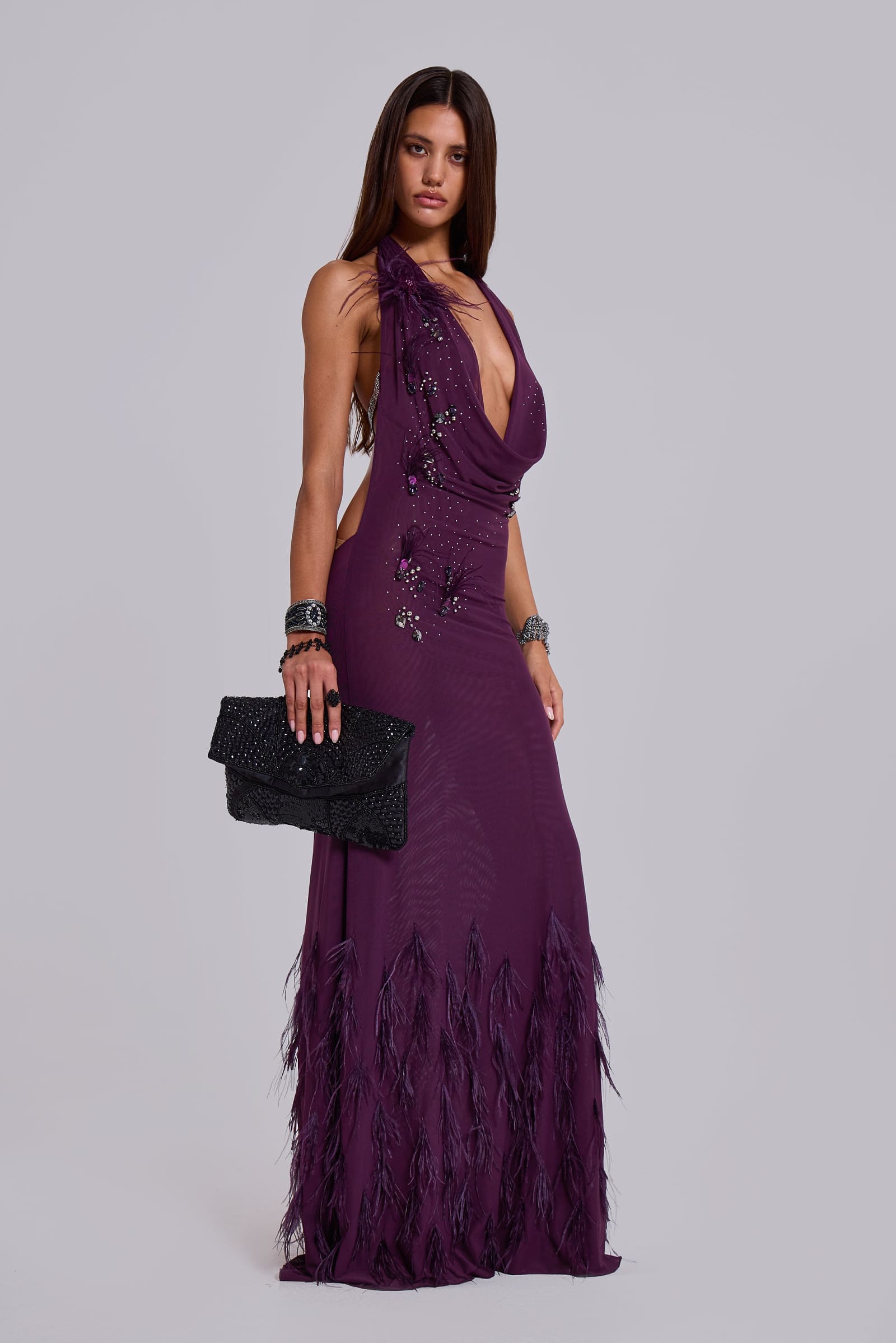 Ember Embellished Plunge Maxi Dress | Jaded London | Clothing - UK 10 / Purple Ember Embellished Plunge Maxi Dress | Jaded London | Clothing - UK 10 / Purple