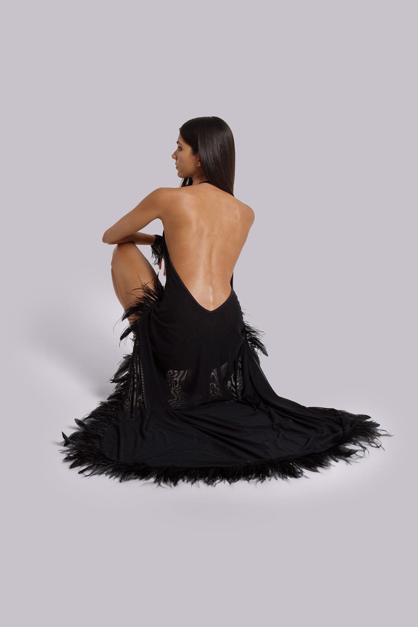 Ravenna Backless Backless Halter Maxi Dress with Real Feather | Jaded  London