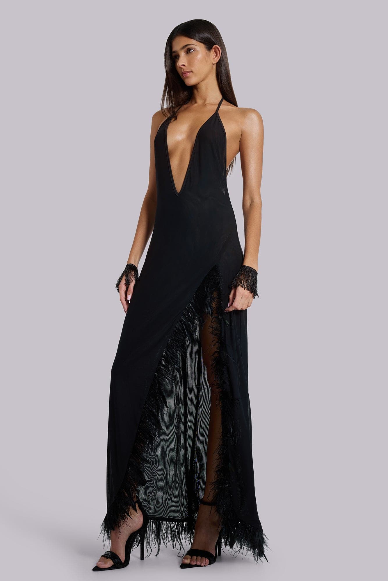 Ravenna Backless Backless Halter Maxi Dress with Real Feather | Jaded  London | Clothing