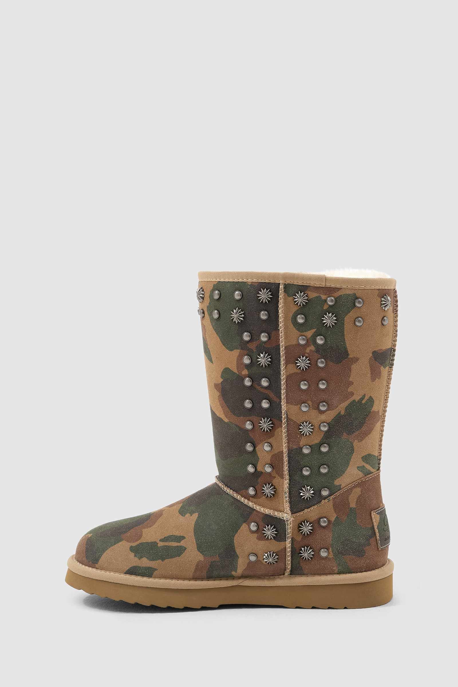 Bolted Stud Shearling Boots in Camo