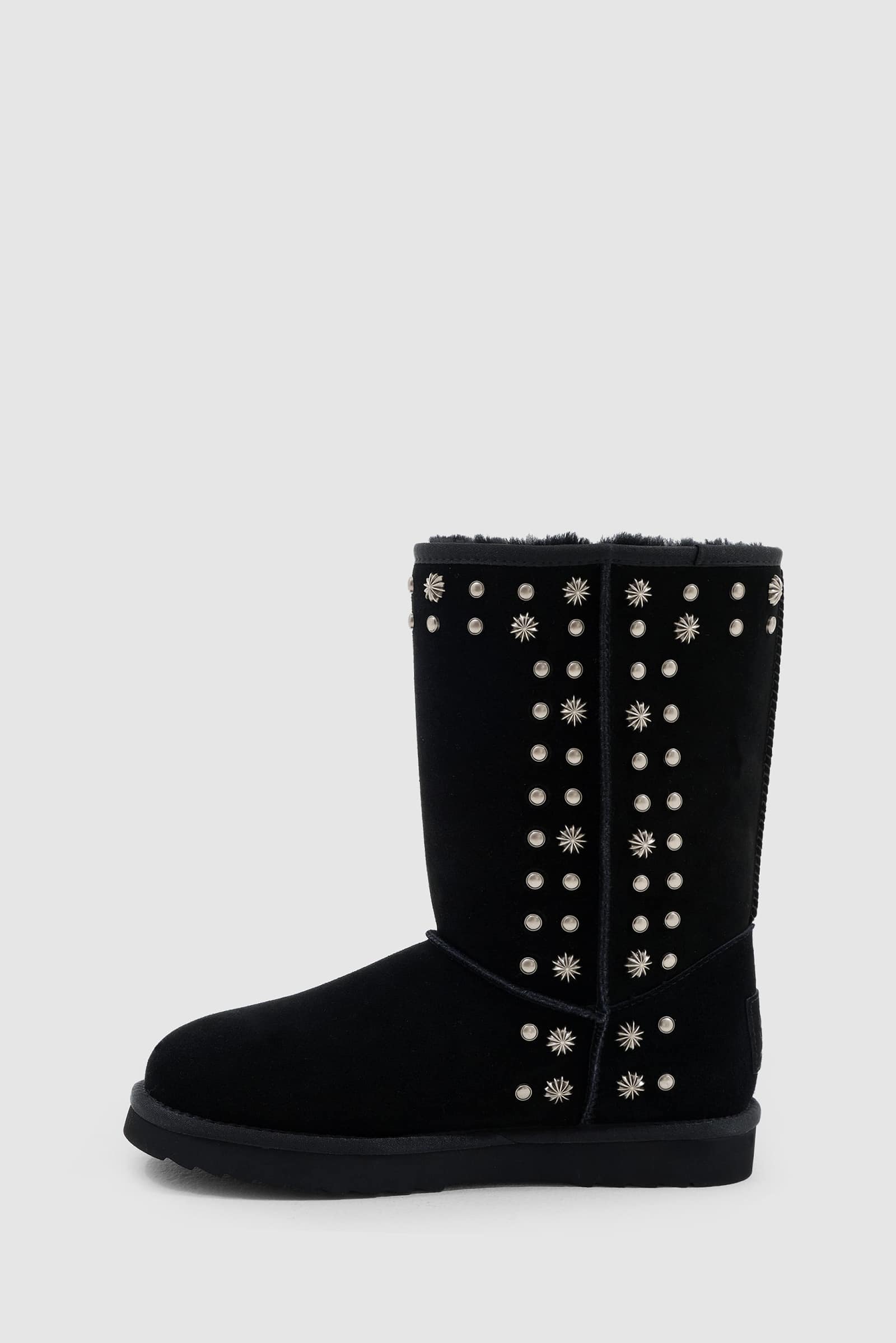 Bolted Stud Shearling Boots in Black