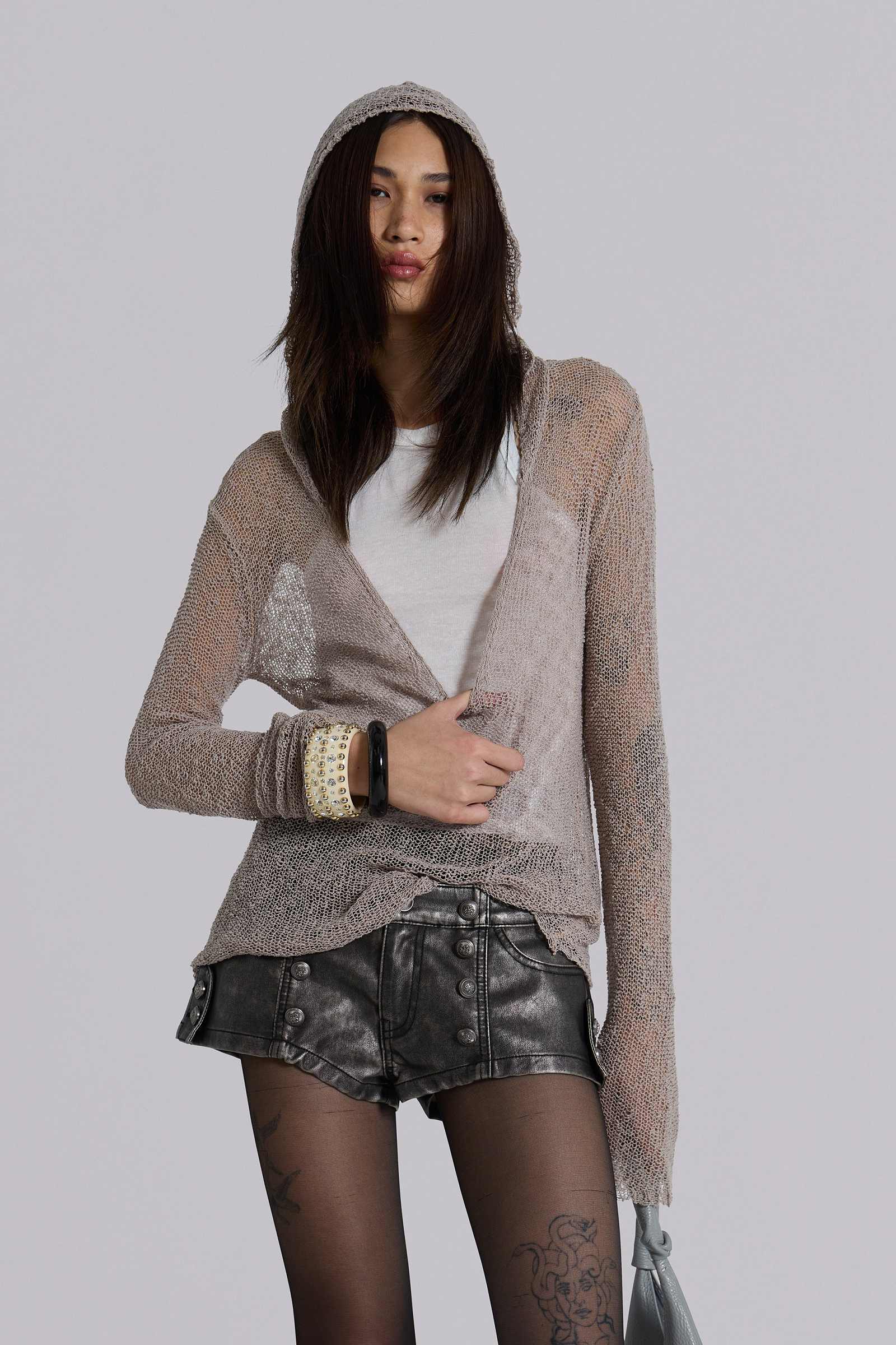 Naia Loose Knit Hooded Top in Clay