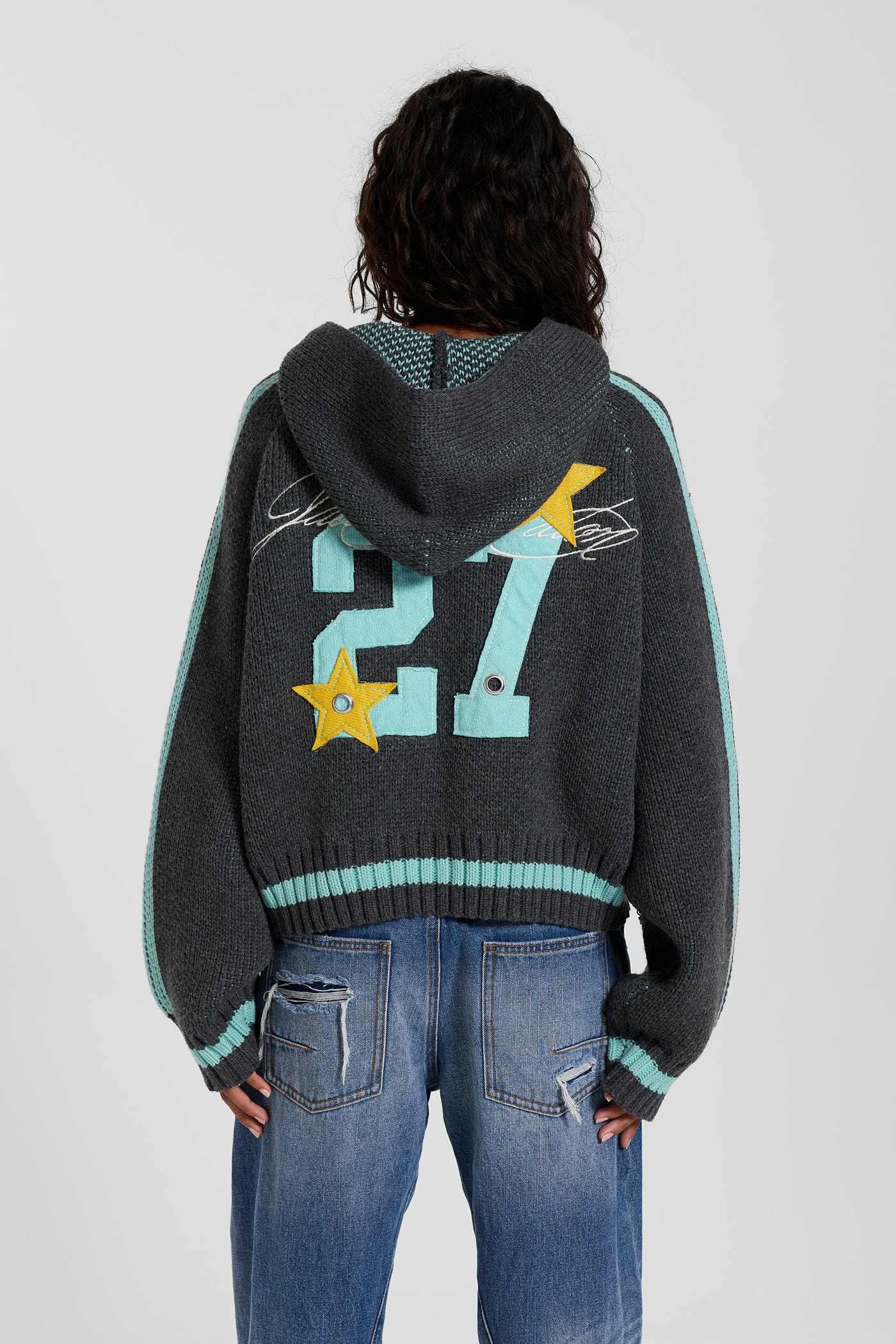 Nellie Grey Blue Hooded Knit Cardigan