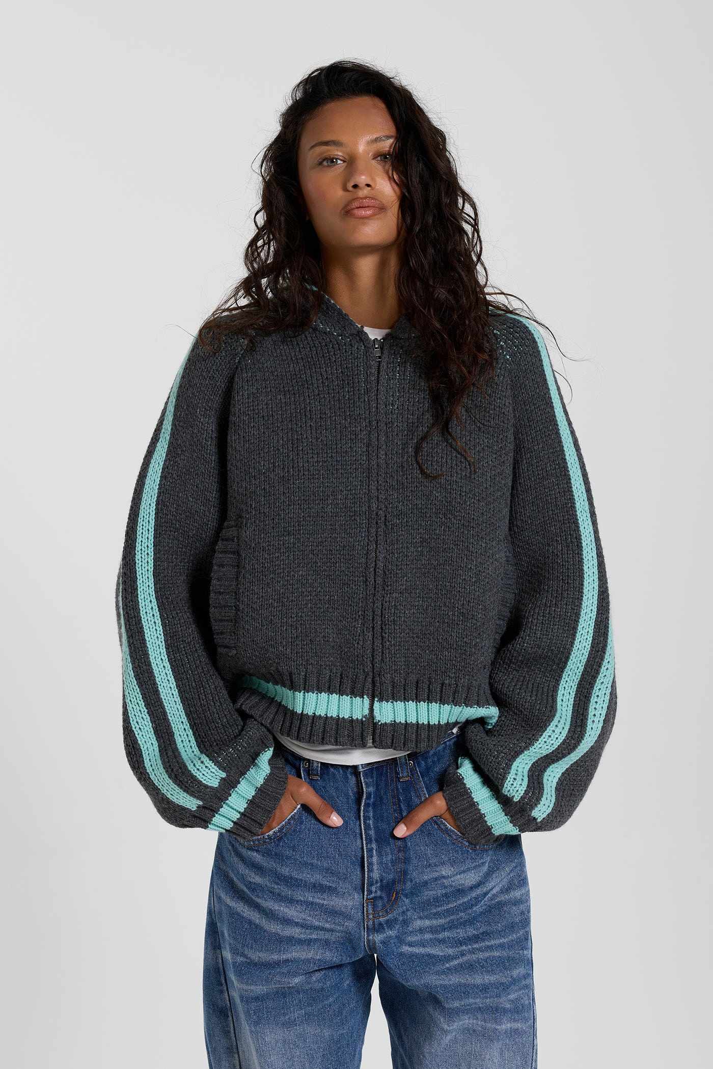 Nellie Grey Blue Hooded Knit Cardigan