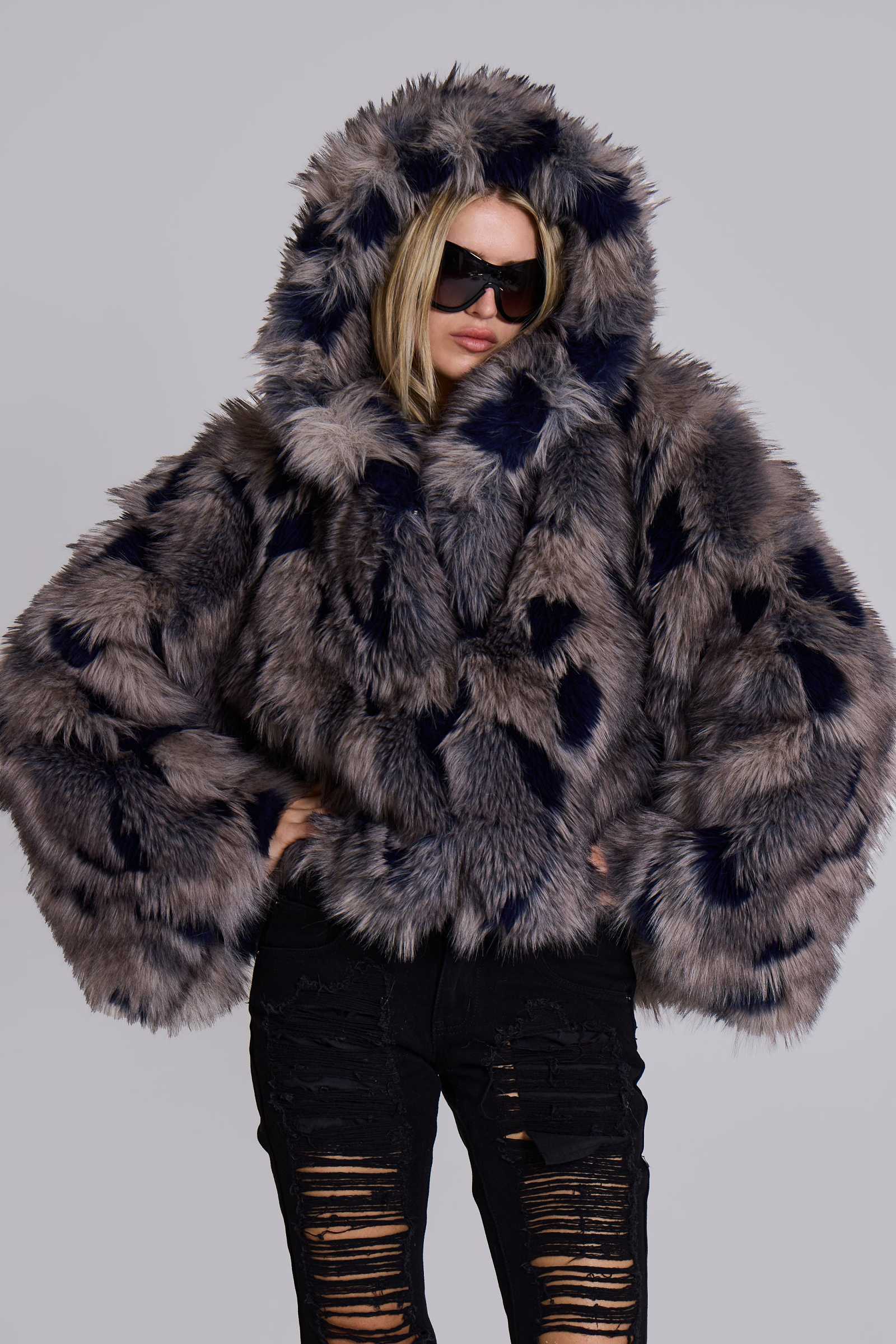 Mara Oversized Faux Fur Coat in Ashen
