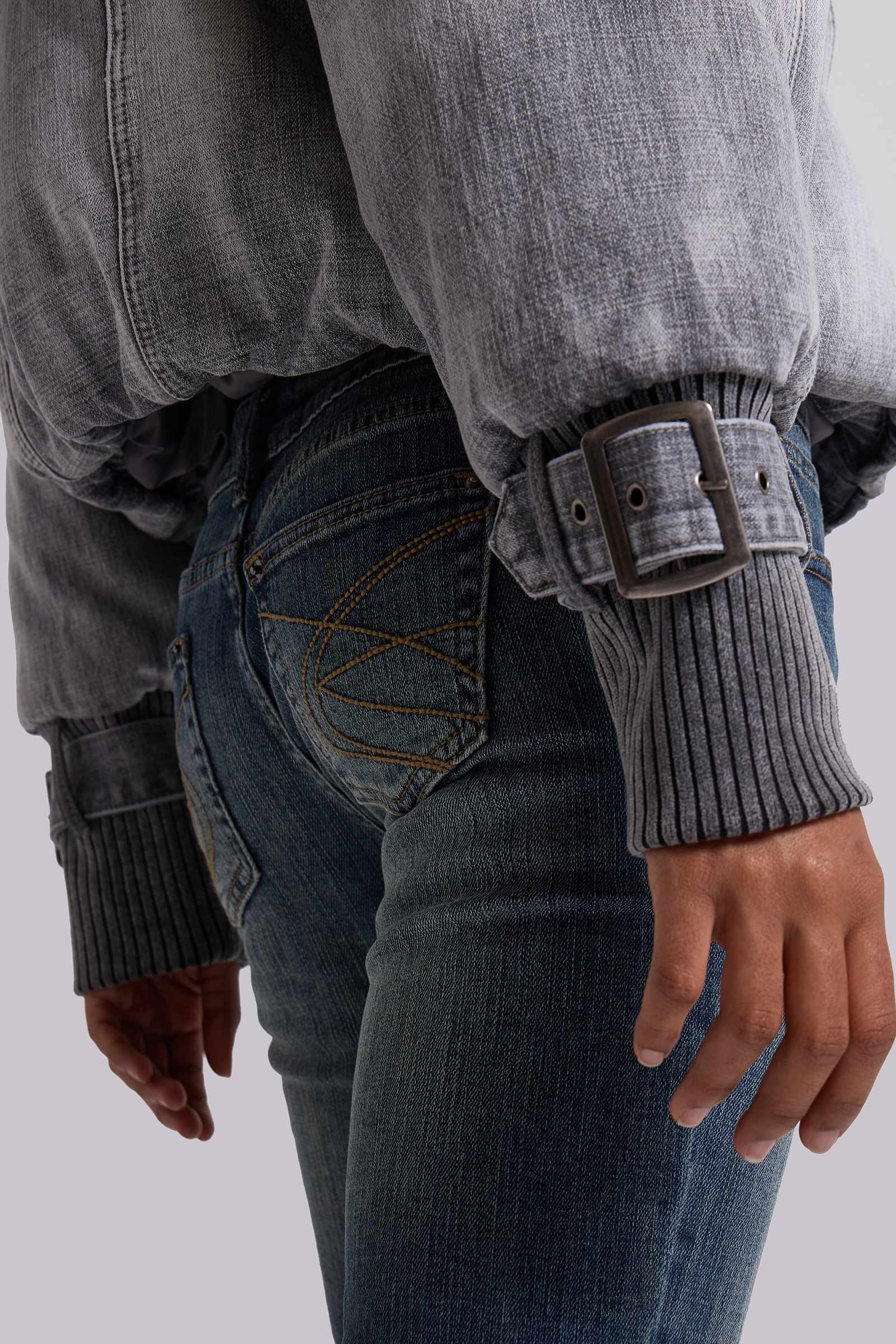 Alloy Denim Bomber Jacket in Grey
