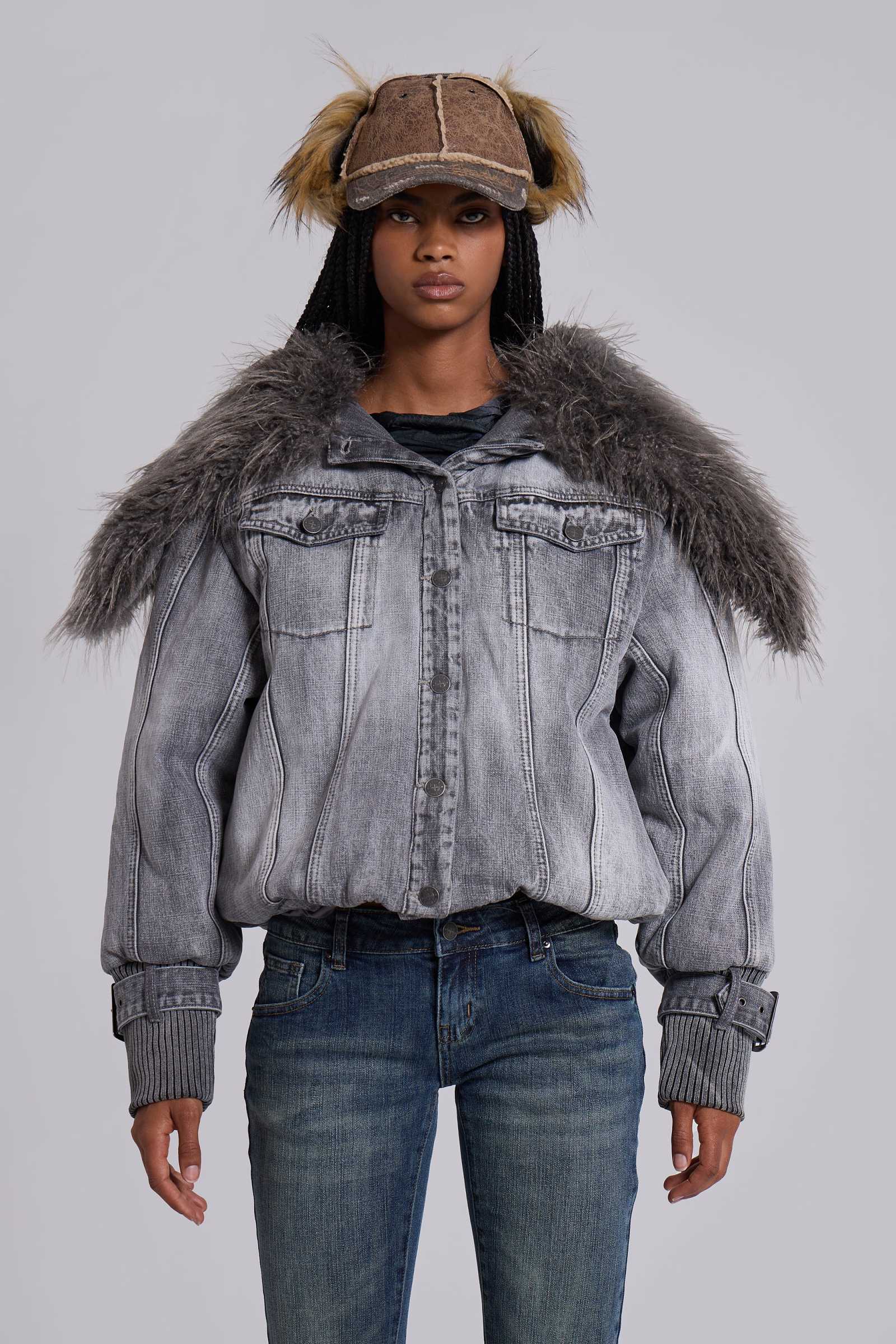 Alloy Denim Bomber Jacket in Grey
