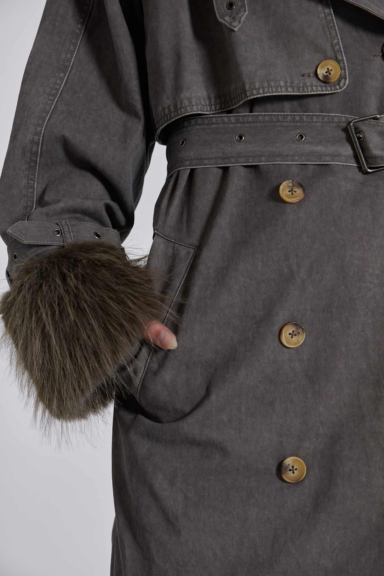Vania Oversized Faux Fur Hooded Trench Coat
