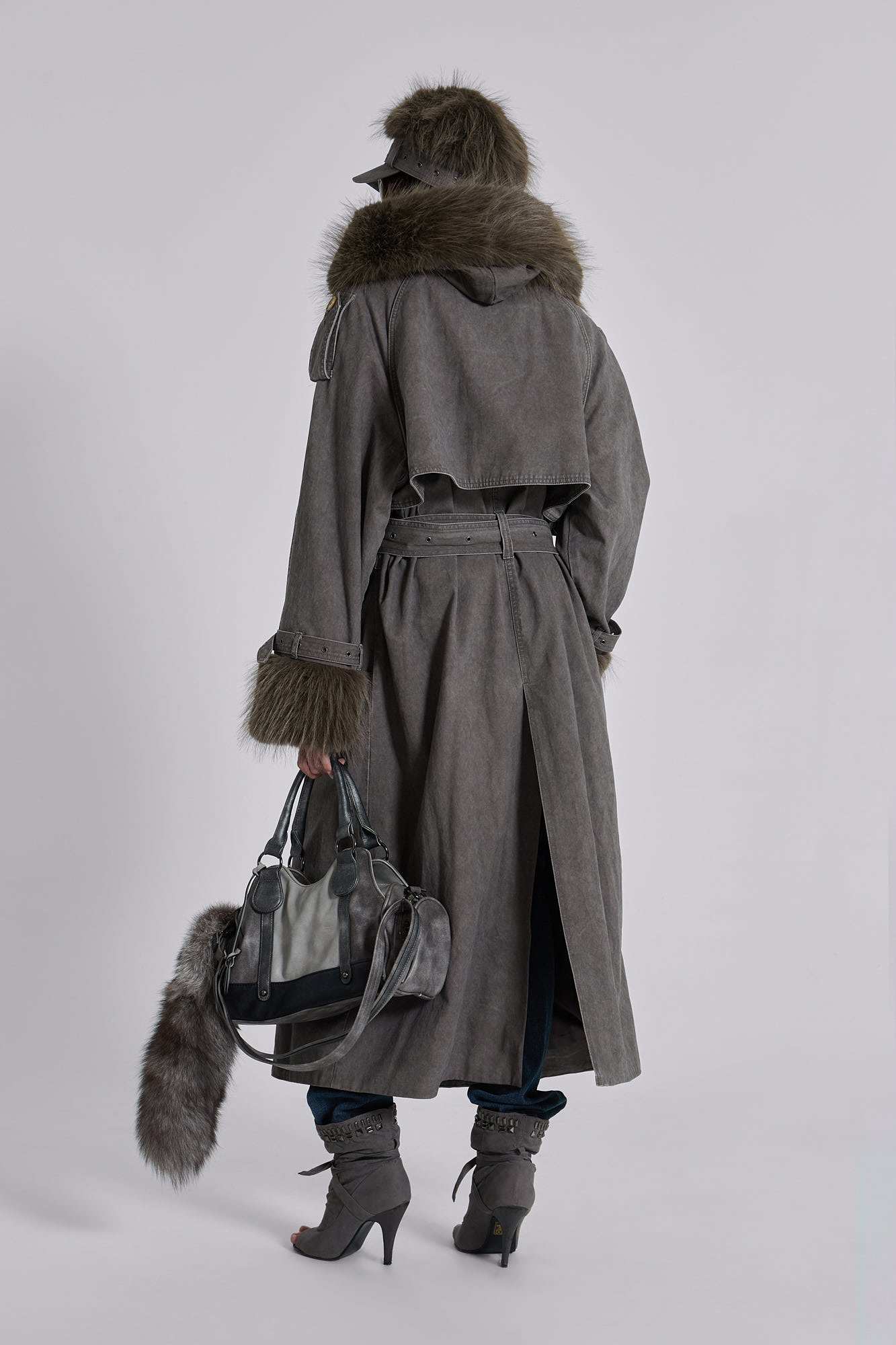 Vania Oversized Faux Fur Hooded Trench Coat
