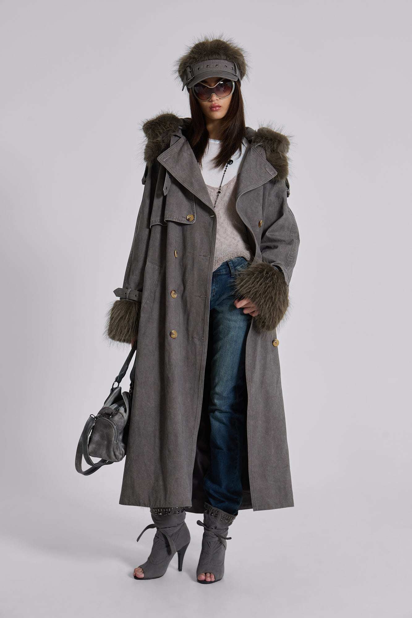 Vania Oversized Faux Fur Hooded Trench Coat