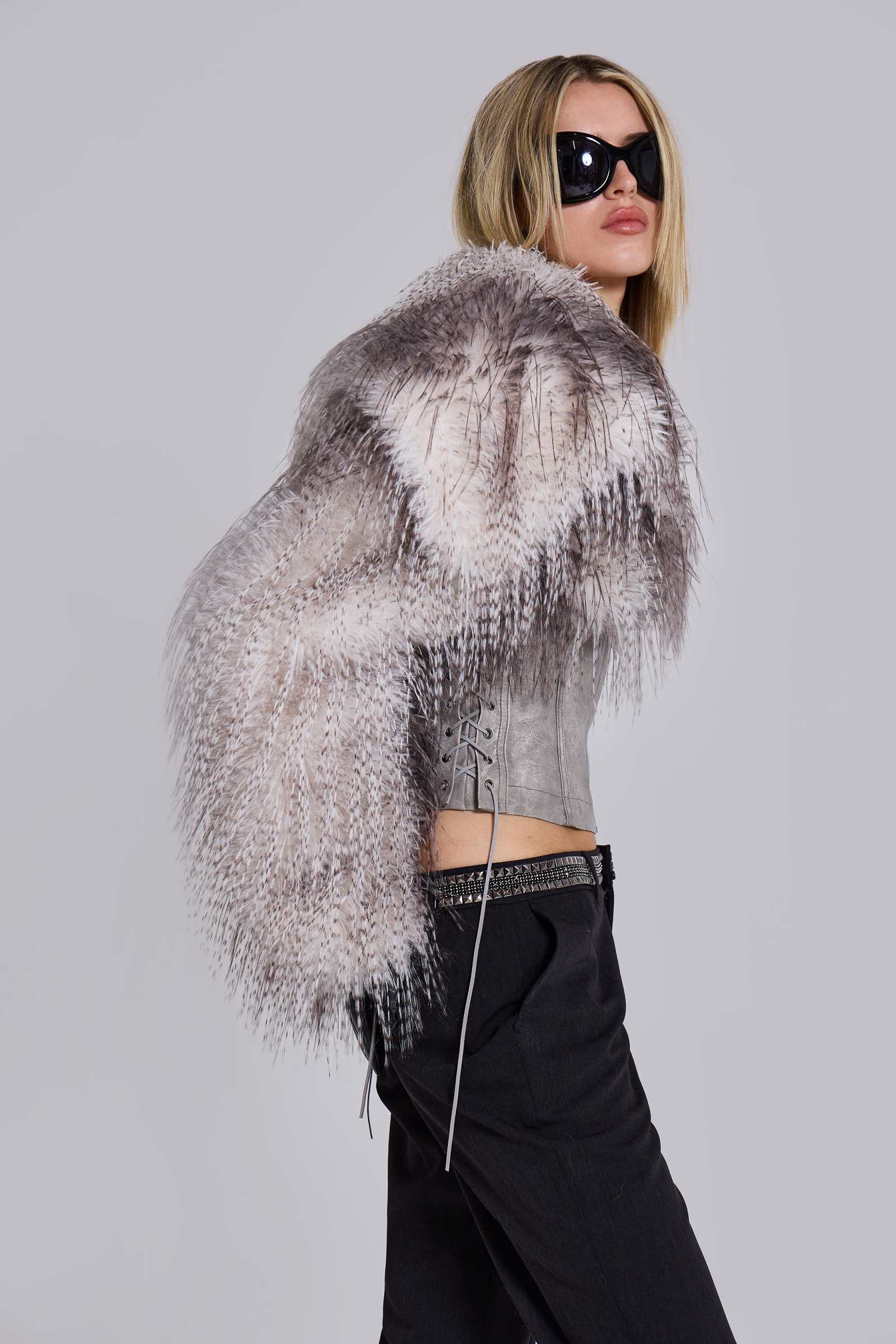 Haka Faux Feather Fur and Leather Jacket
