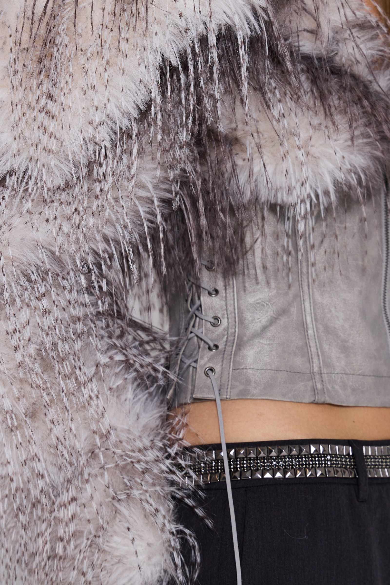 Haka Faux Feather Fur and Leather Jacket