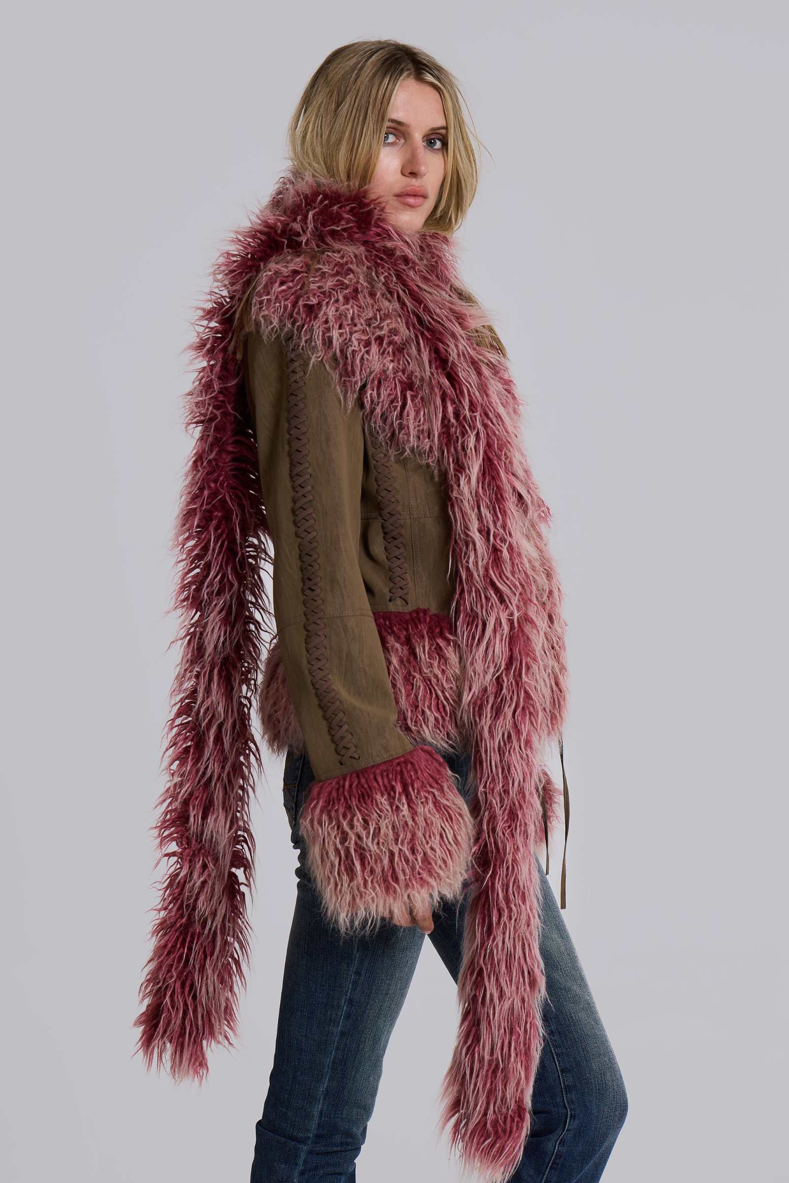 Leonie Faux Mongolian Fur Trim Coat in Quartz