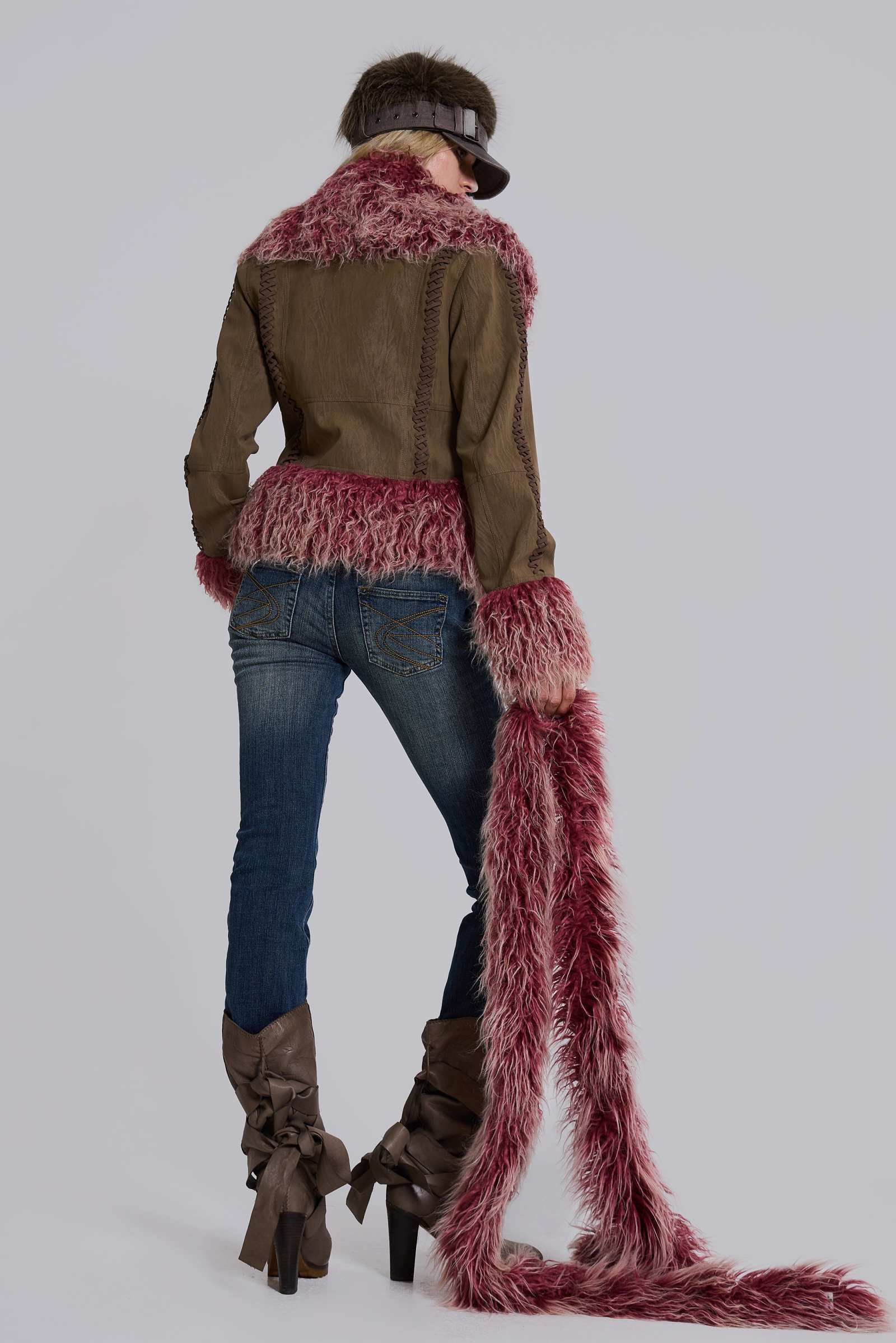 Leonie Faux Mongolian Fur Trim Coat in Quartz