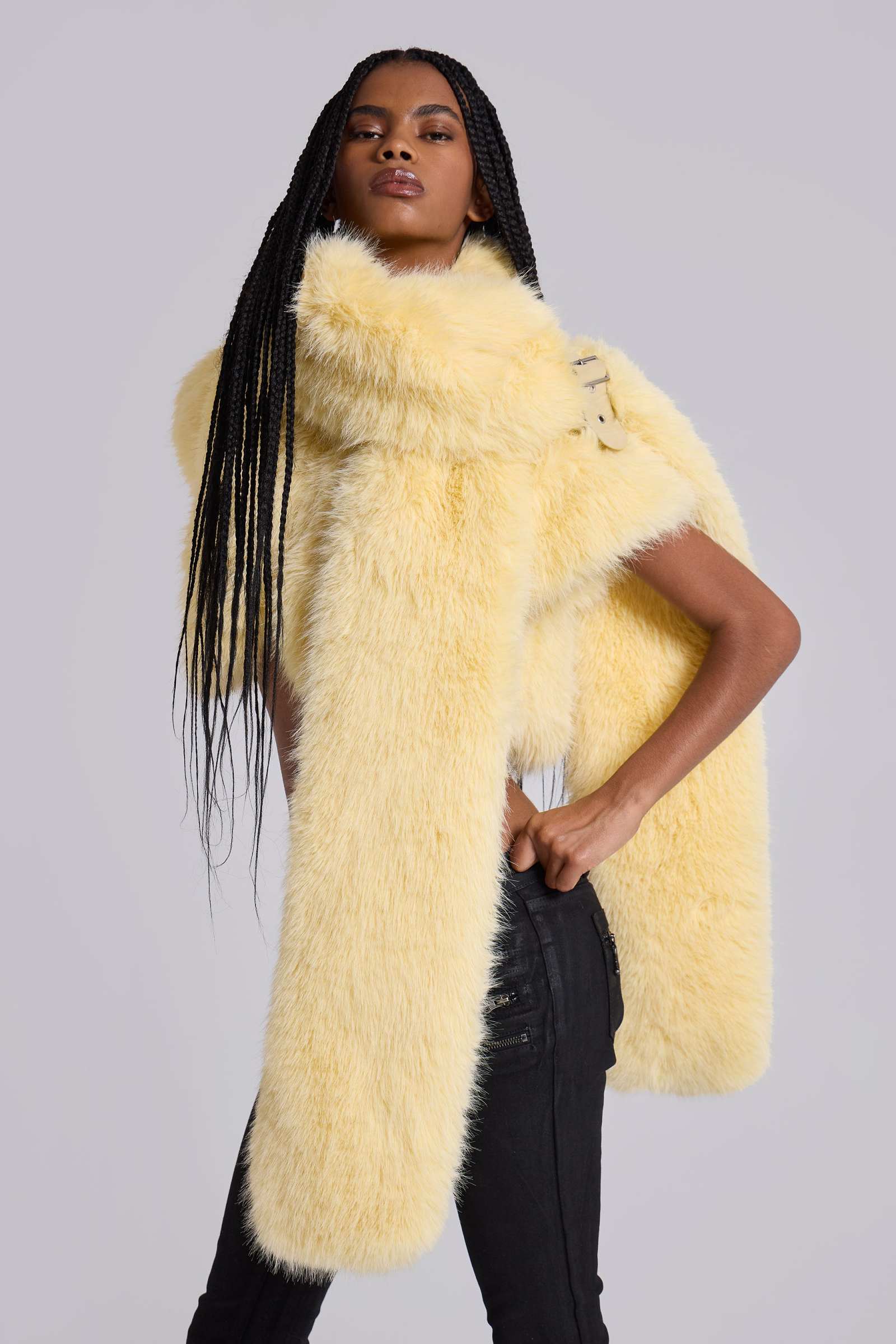 Saskia 2-in-1 Faux Fur Shrug in Yellow 4