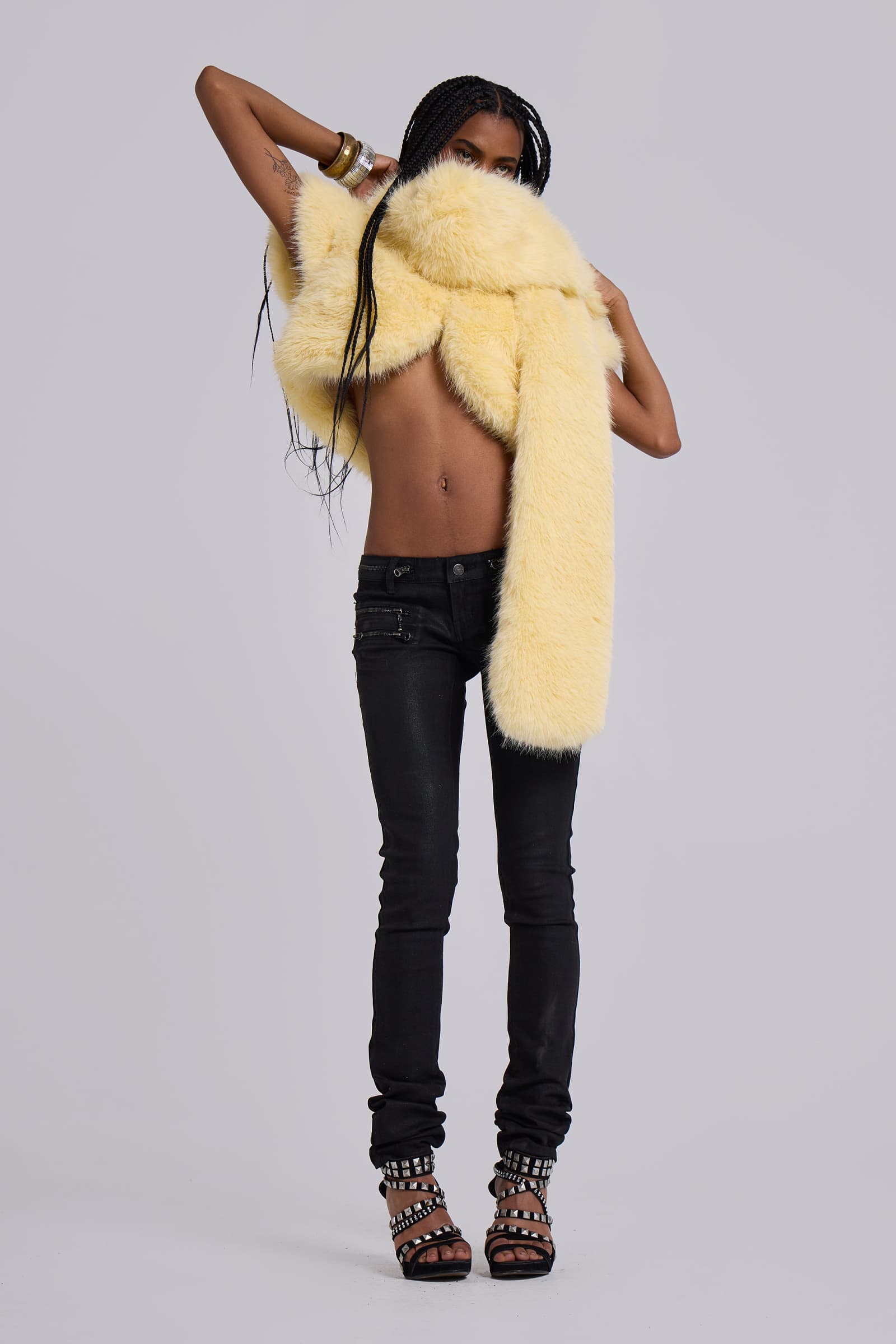 Saskia 2-in-1 Faux Fur Shrug in Yellow 3