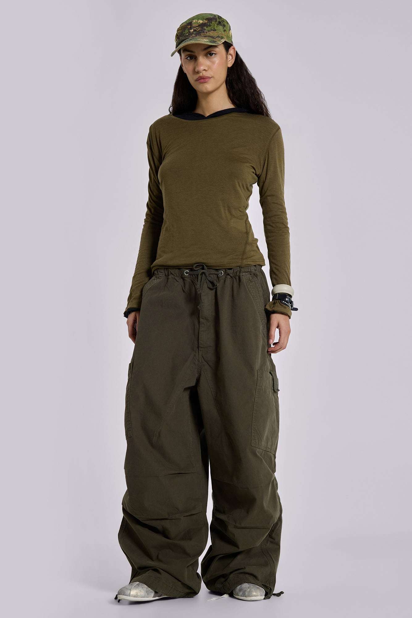 Khaki Parachute Cargo Pants