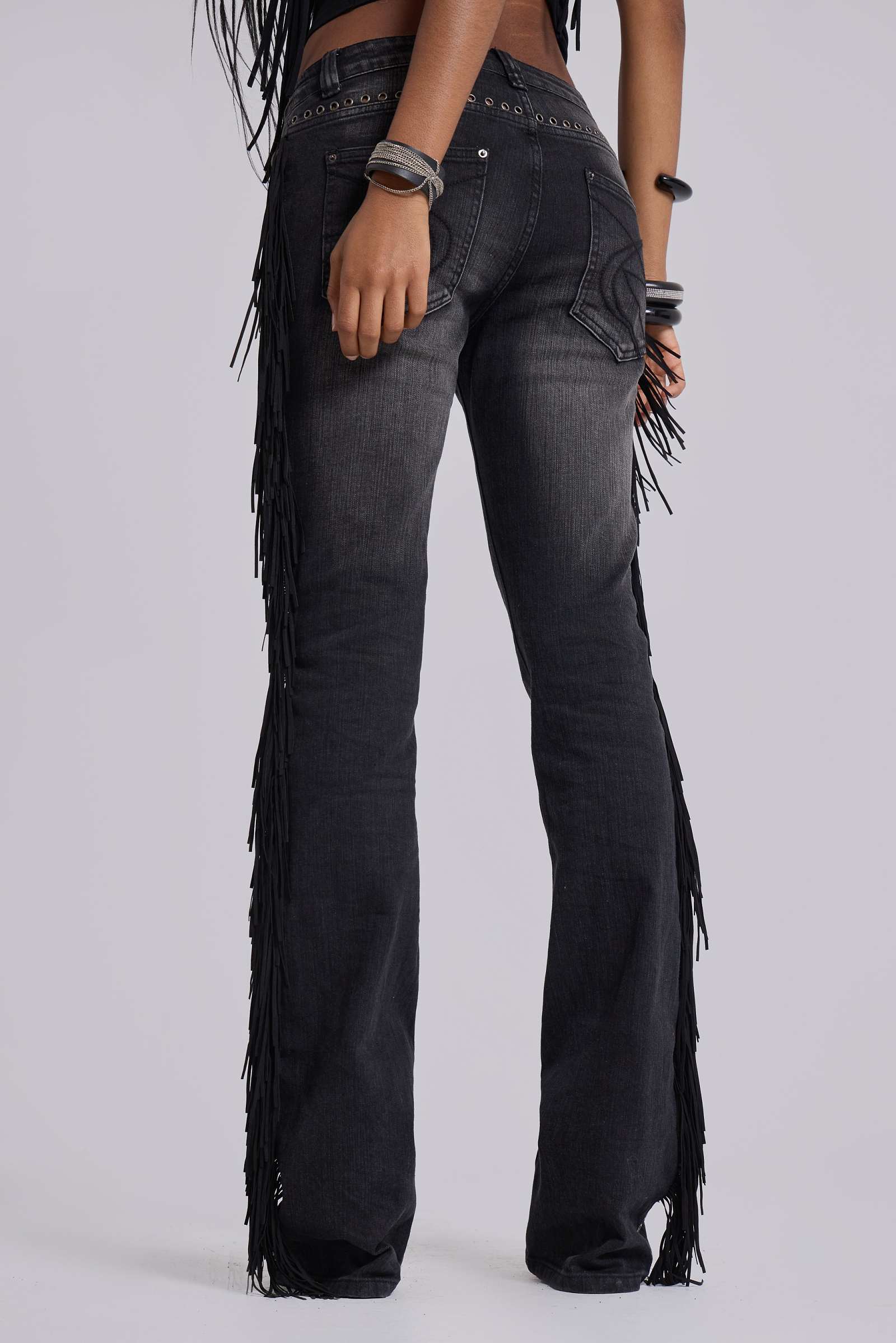 El Topo Fringe Bootcut Jeans in Black Wash