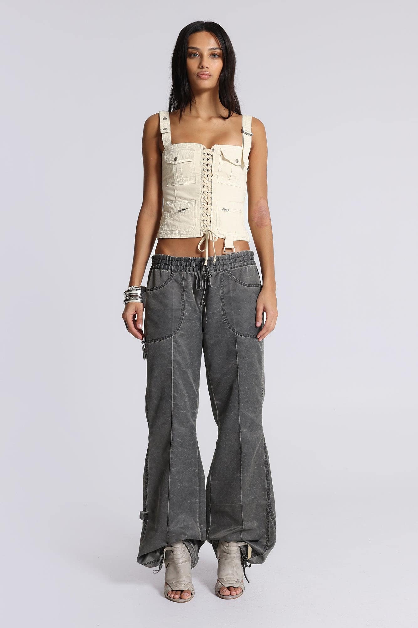 Vire Washed Satin Bootcut Cargos