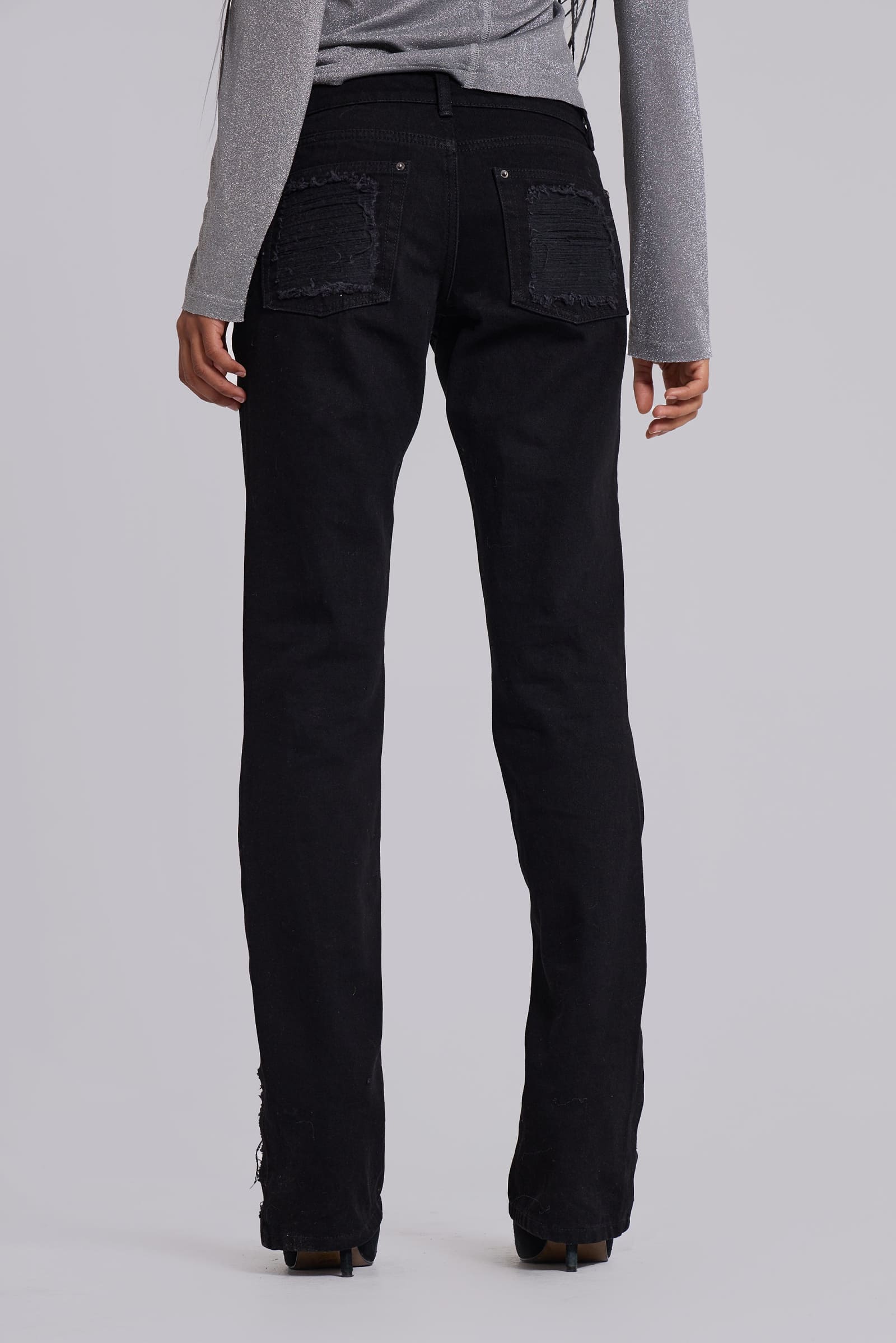 Zain Shredded Bootcut Jeans in Black