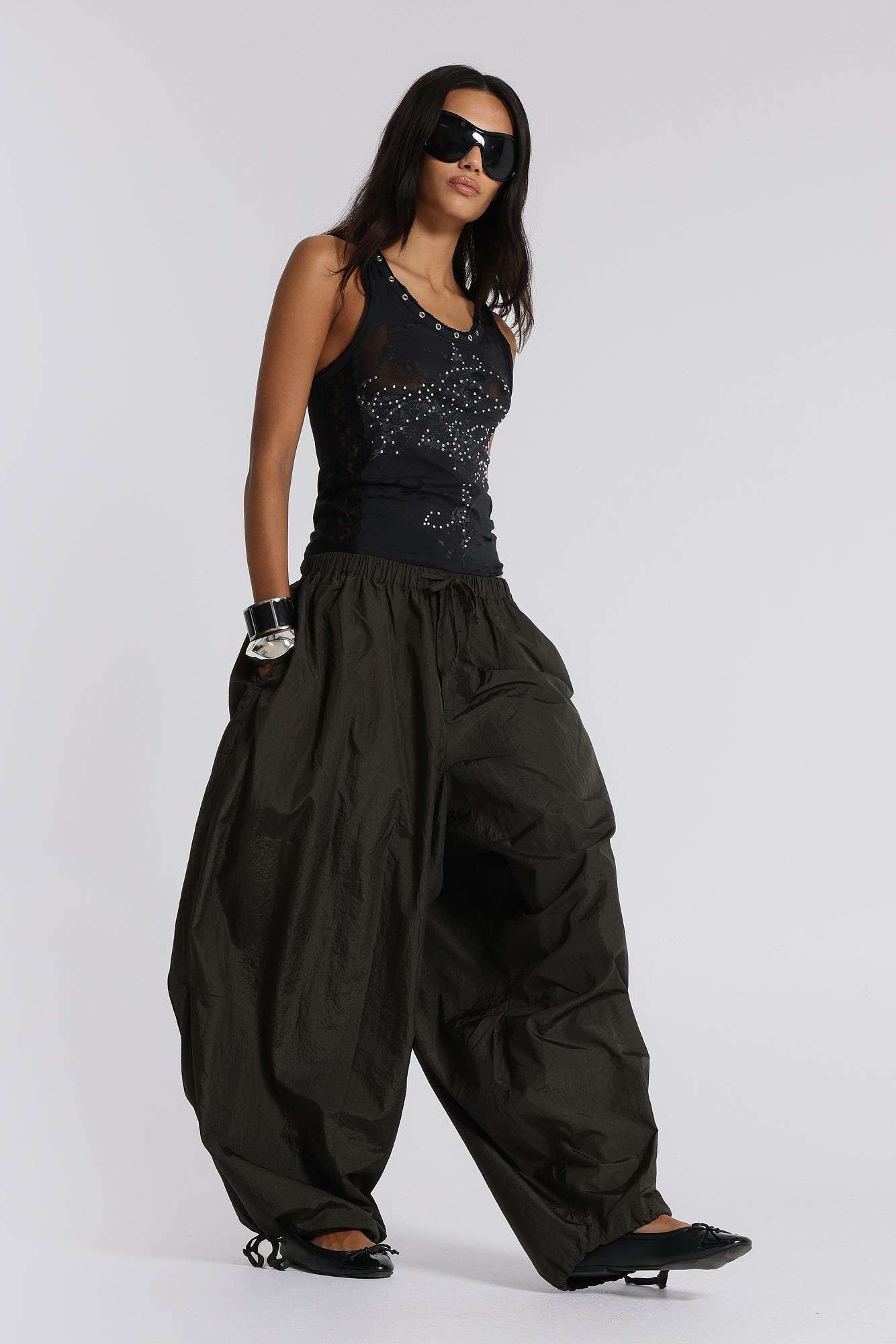 Nexis Nylon Balloon Parachute Pants in Khaki