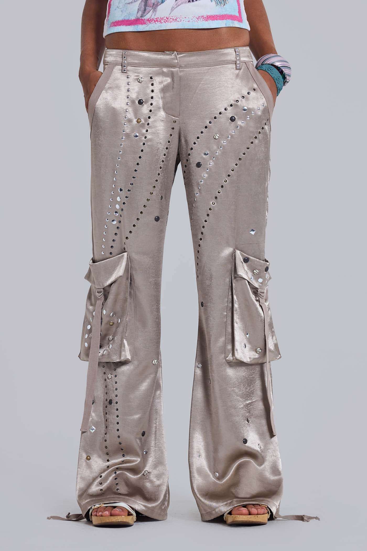 Briony Studded Satin Cargo Trousers