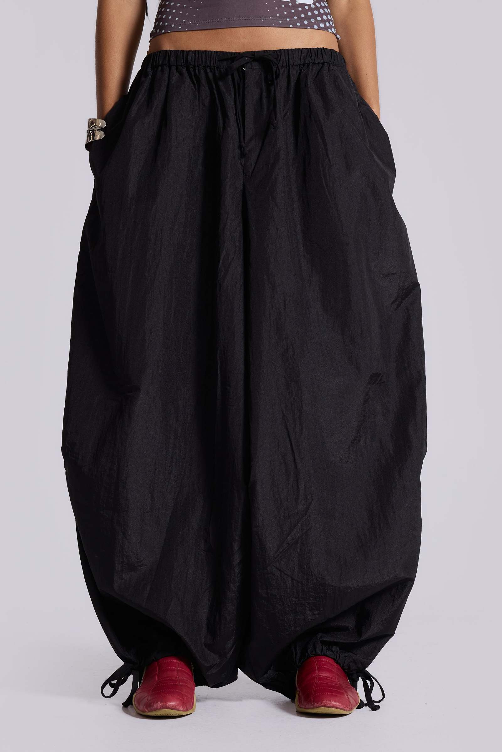 Nexis Nylon Balloon Parachute Pants in Black