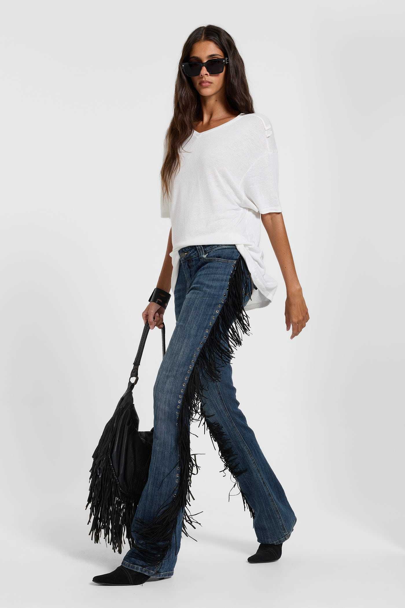 Fringe Bootcut Jeans in Blue Wash