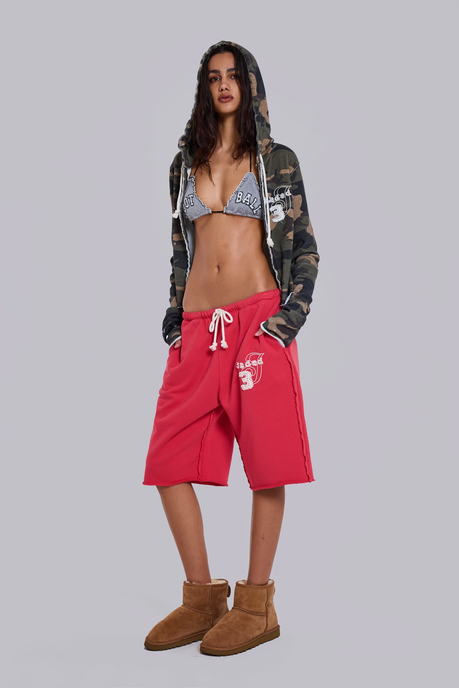 Cleo Slouchy Jogger Shorts in Red