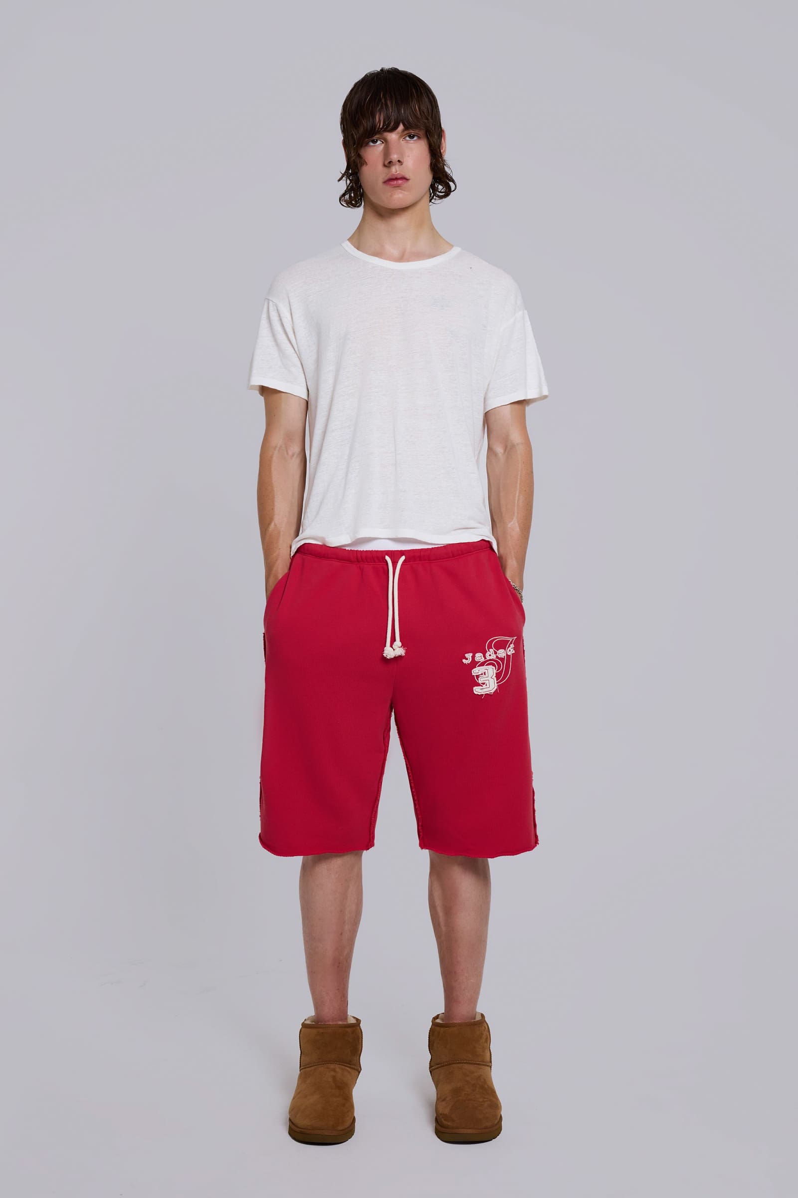 Cleo Slouchy Jogger Shorts in Red