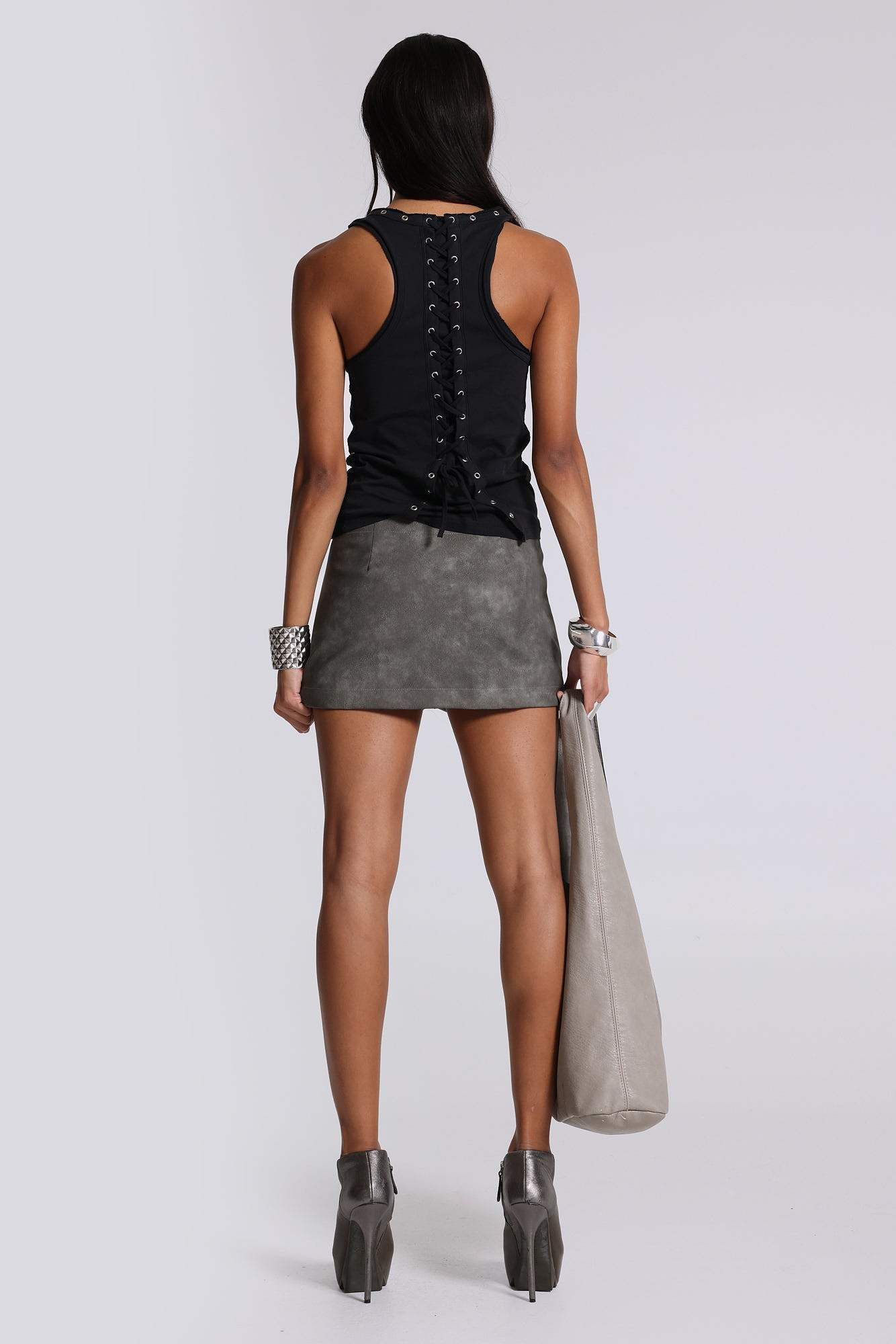 Cera Clasp PU Leather Mini Skirt