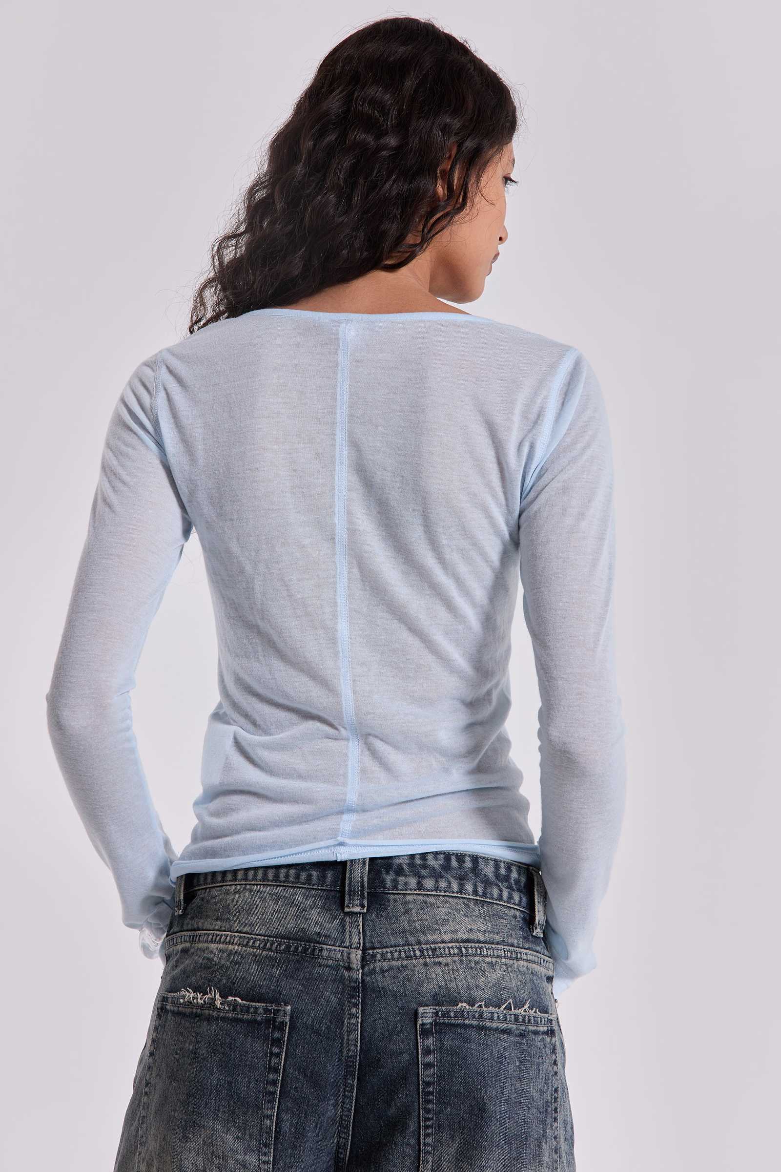 Sheer Henley Top In Sky
