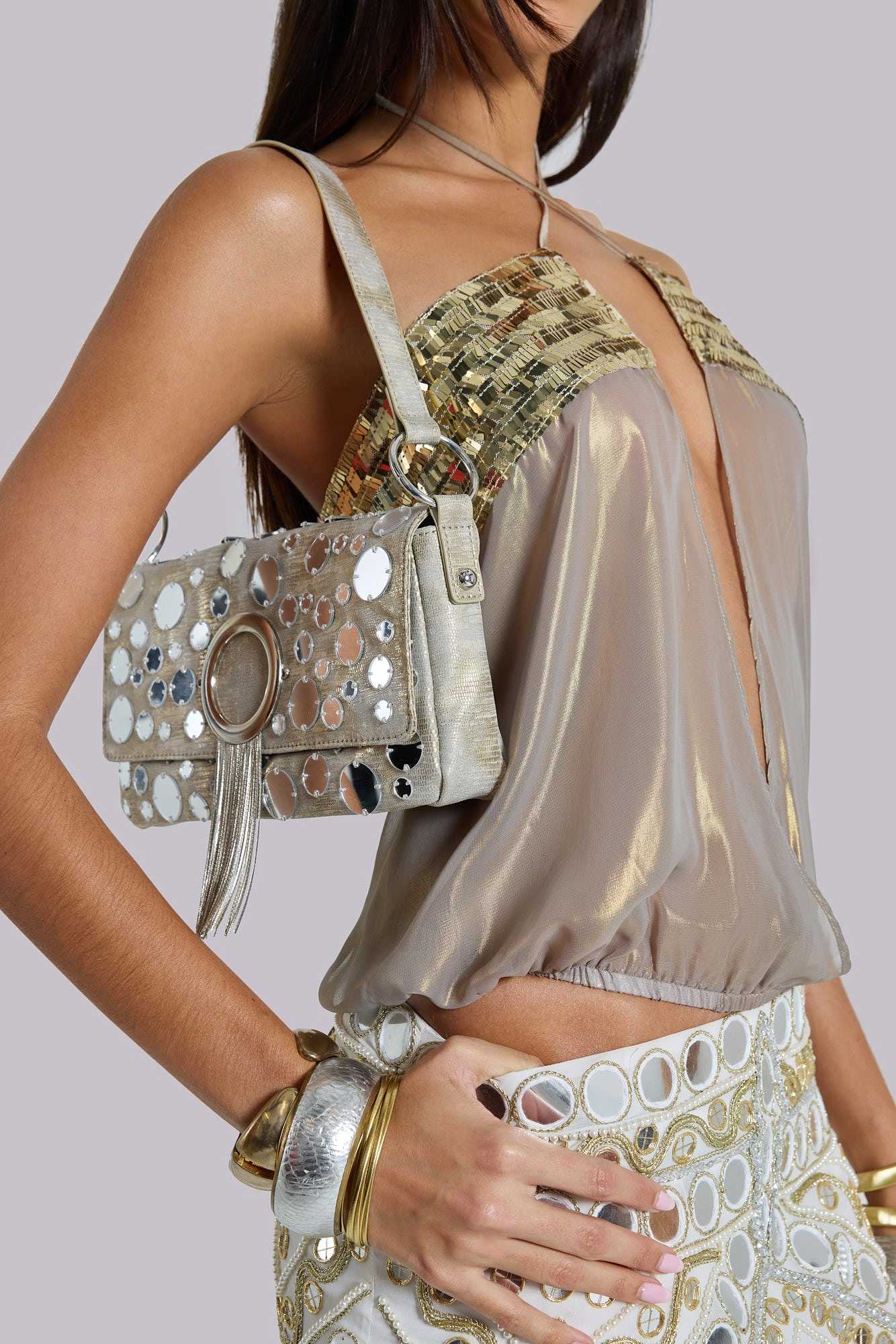 Chara Metallic Mirror Shoulder Bag