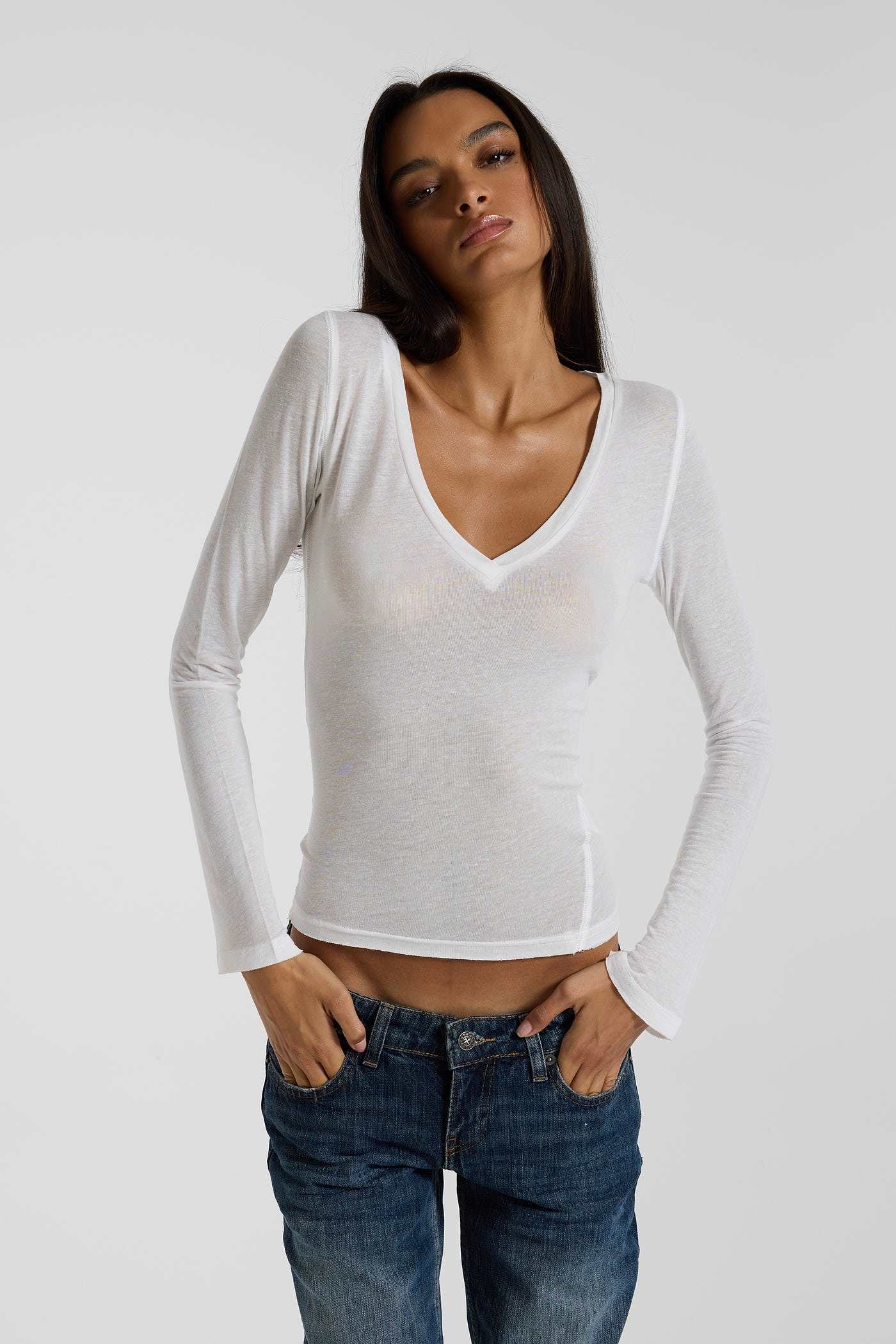 White Mist V Neck Top
