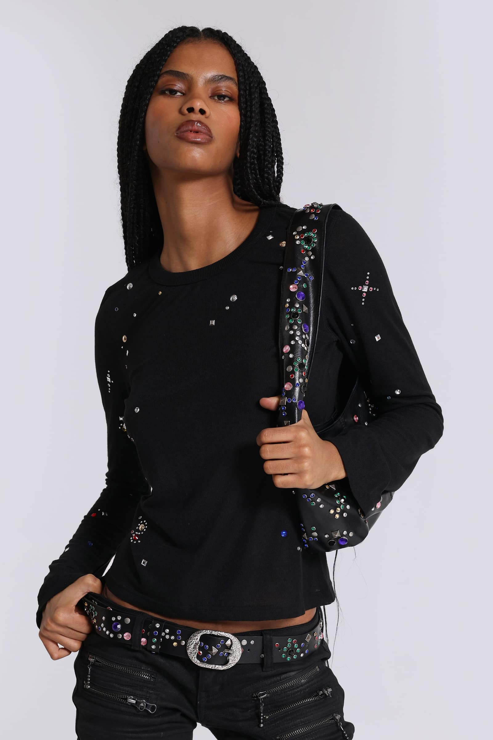 Jexa Jewel Studded Long Sleeve Top