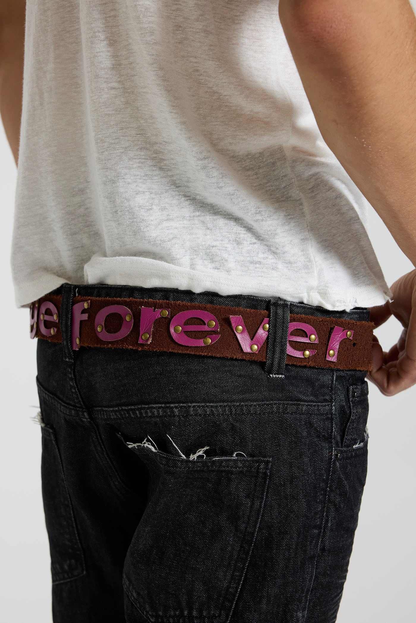 Goodbye Forever Cut Out Letters Leather Belt
