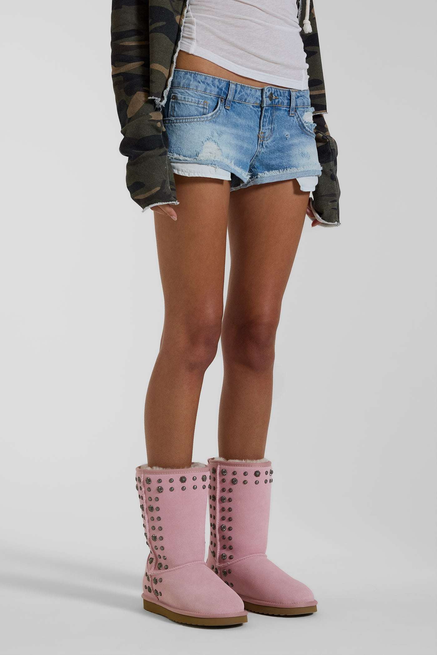Bolted Stud Shearling Boots in Pink