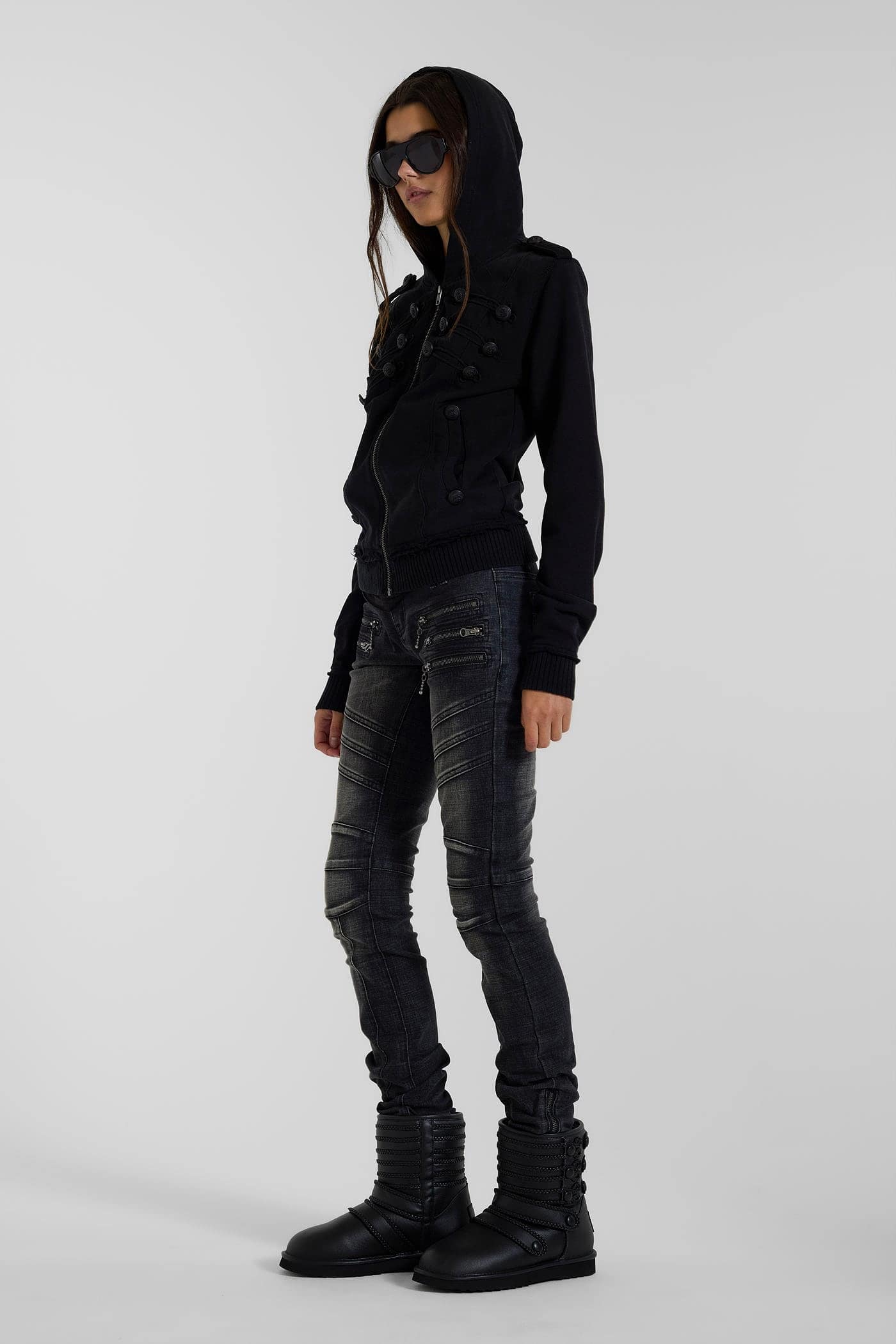 Black Leather Drummer Shearling Boots